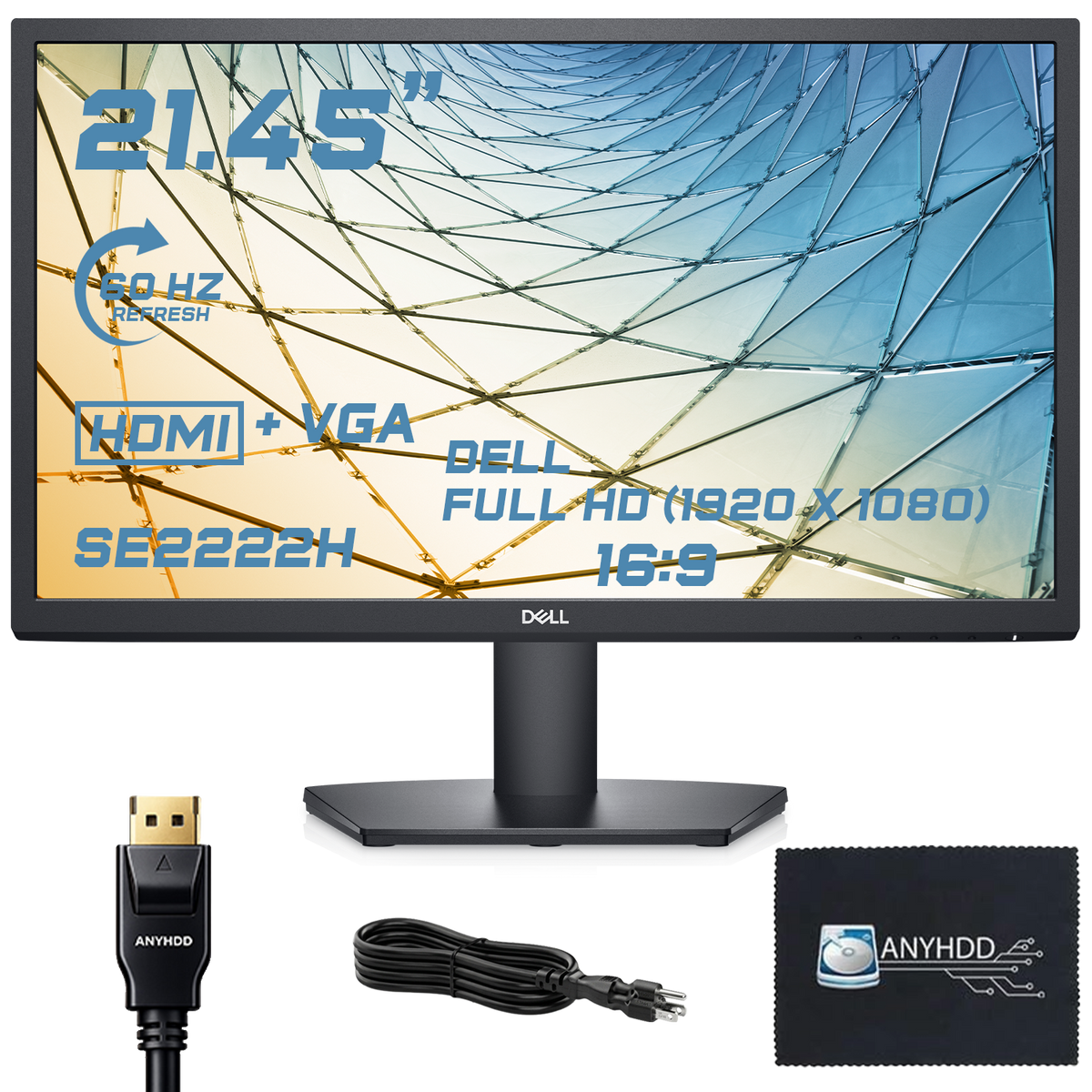 Dell SE2222H 21.45" 1920x1080 Full HD 16:9 IPS Display - 1 Year Warranty, Computer Monitor Screen Bundle with Power Cord + HDMI Cable + Microfiber Cloth