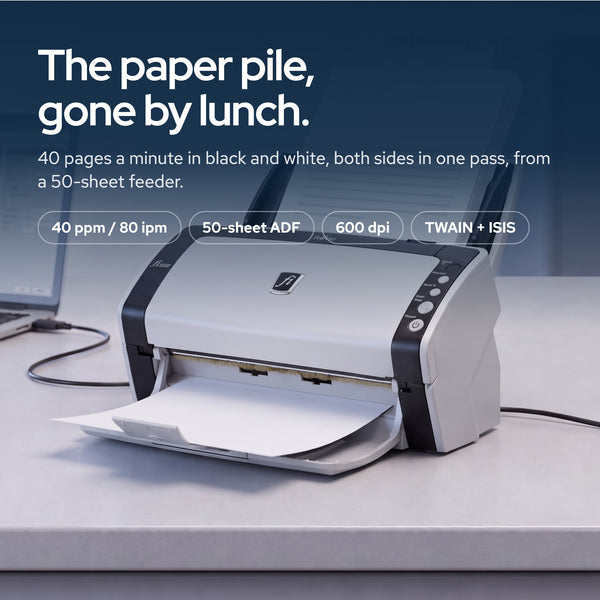 FI-6130 Document Scanner Bundle with 24V AC Adapter + USB 2.0 Cable + Microfiber: On the desk