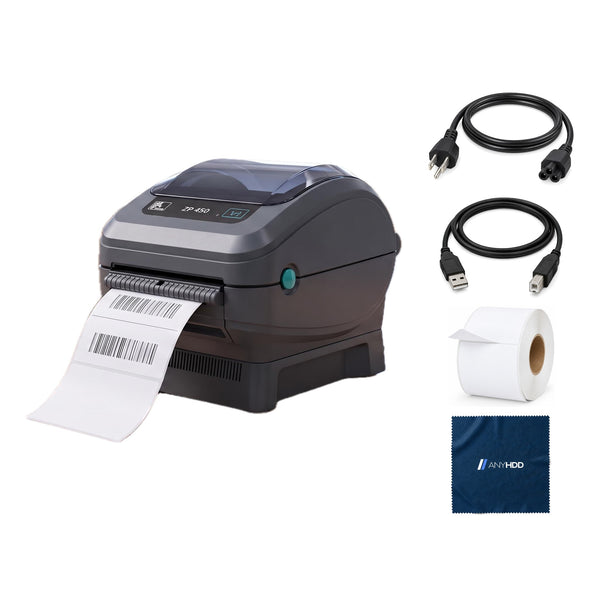 Zebra ZP450 Direct Thermal Barcode Label Printer for Shipping & E-Commerce, High: What's in the box