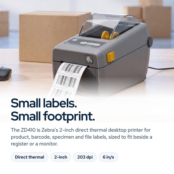 Zebra ZD410 (ZD41022-D01000EZ) Direct Thermal Printer Desktop Monochrome Bundle: On the desk