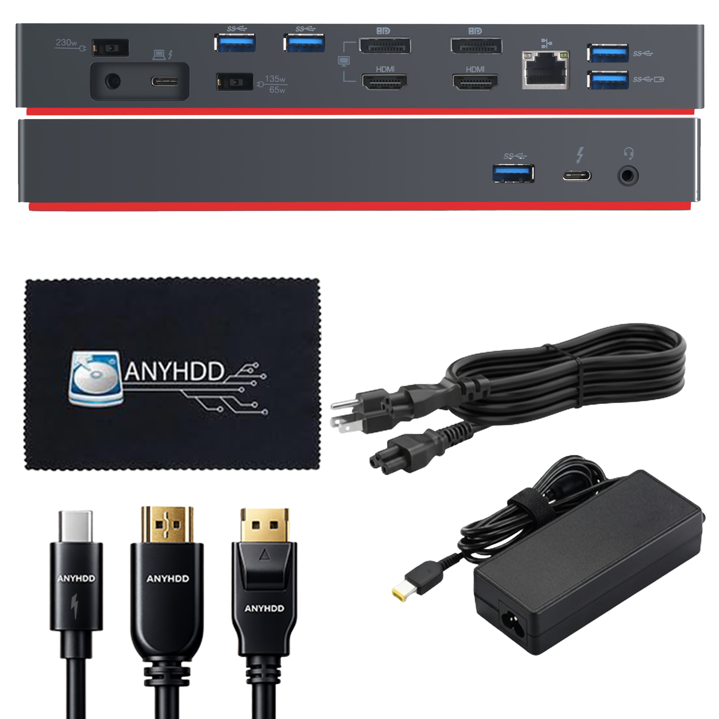 Lenovo Universal Thunderbolt Dock 40AN0135US 135W Power Delivery with Dual UHD 4K Display Support, HDMI, USB, Ethernet & USB‑C Connectivity