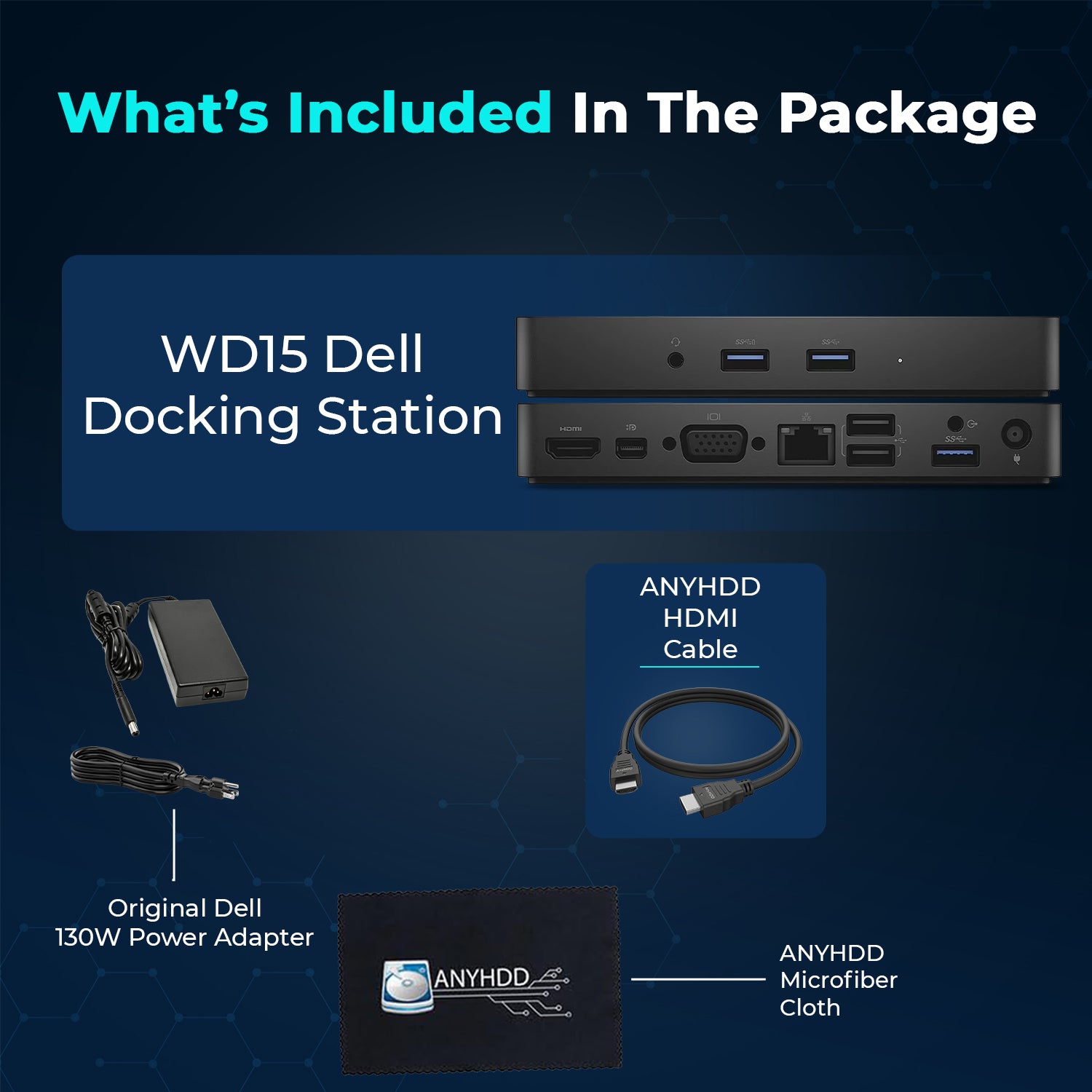 Dell WD15 USB-C Docking Station with HDMI, DisplayPort, Ethernet and USB Ports for Laptops and Multi-Display Setups (refurbished)
