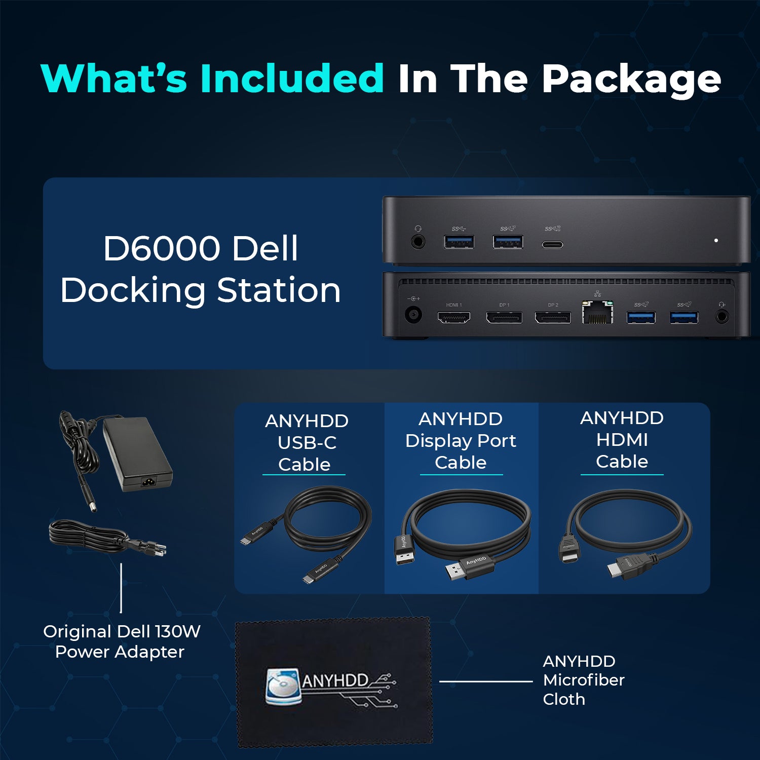 Dell D6000 Universal USB‑C Docking Station (Renewed) with 130W Power Adapter, HDMI, DisplayPort, USB and Ethernet Connectivity