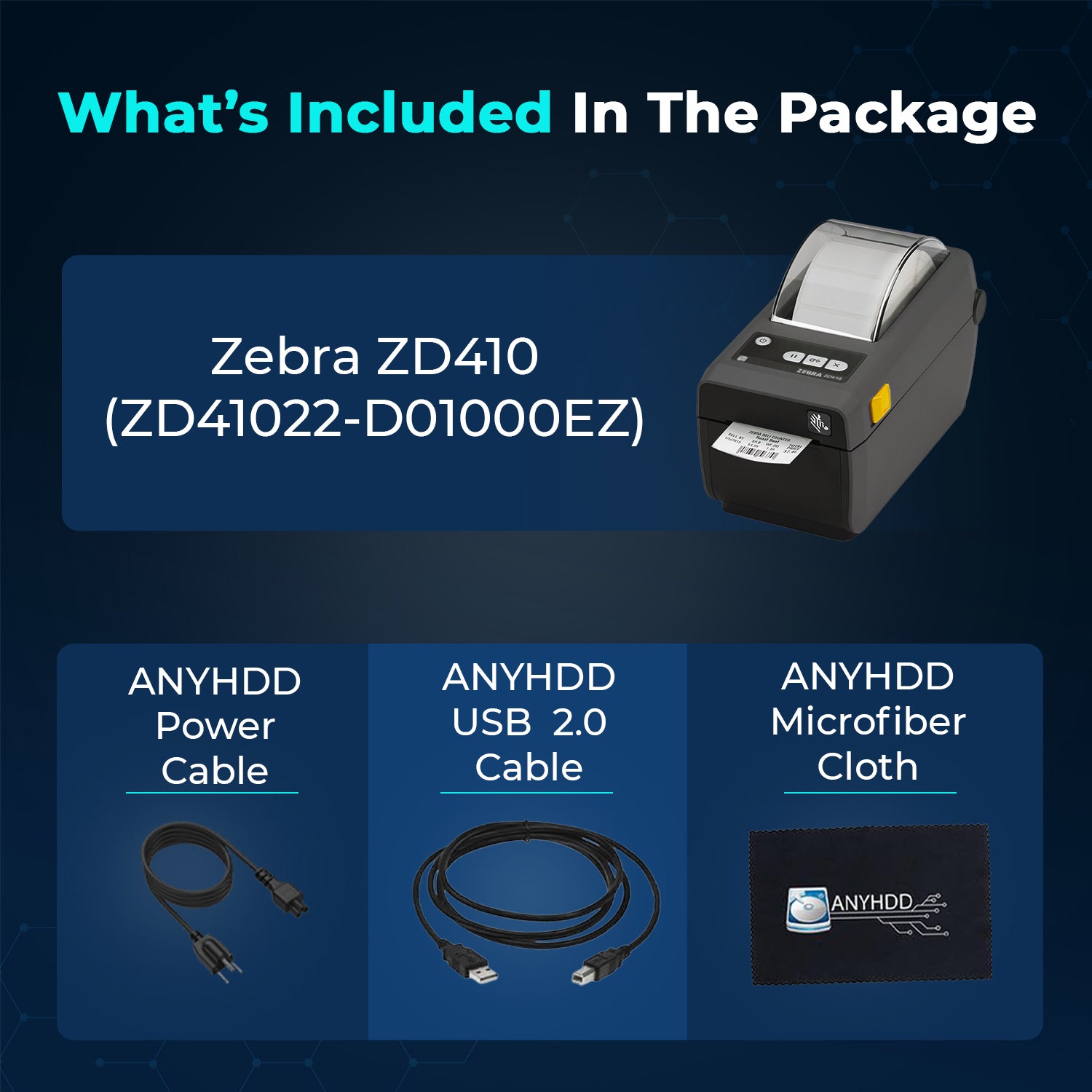 Zebra ZD410 (ZD41022-D01000EZ) Direct Thermal Printer Desktop Monochrome Bundle - USB Connectivity Printer with Power Cable + USB 2.0 Cable + Microfiber Cloth Included (Renewed)