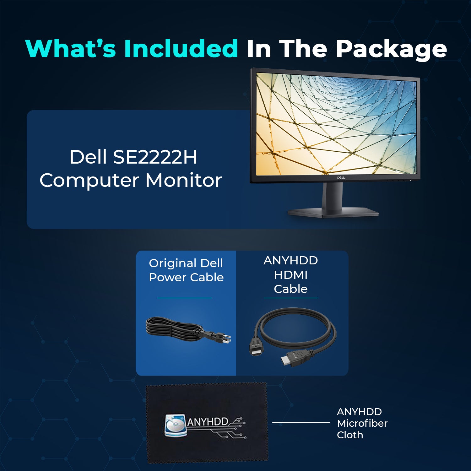 Dell SE2222H 21.45" 1920x1080 Full HD 16:9 IPS Display - 1 Year Warranty, Computer Monitor Screen Bundle with Power Cord + HDMI Cable + Microfiber Cloth