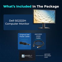 Dell SE2222H 21.45" 1920x1080 Full HD 16:9 IPS Display - 1 Year Warranty, Computer Monitor Screen Bundle with Power Cord + HDMI Cable + Microfiber Cloth