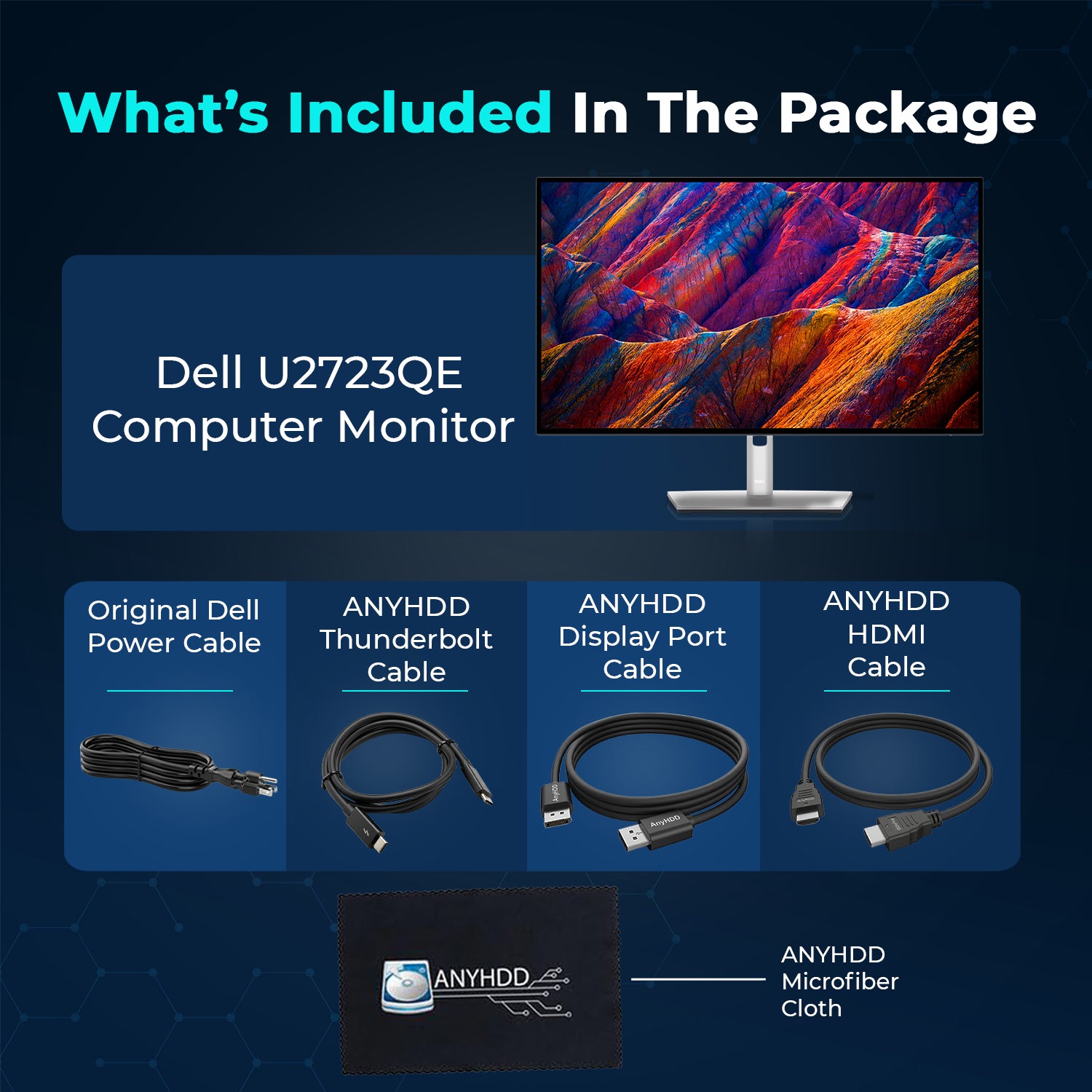 U2723QE Dell UltraSharp Bundle Dell 27 Inch Monitor 4K UHD WLED LCD - 1 Year Warranty, 16:9 Monitor with Power Cable + HDMI Cable + DisplayPort Cable + Thunderbolt Cable + Microfiber Cloth - Silver