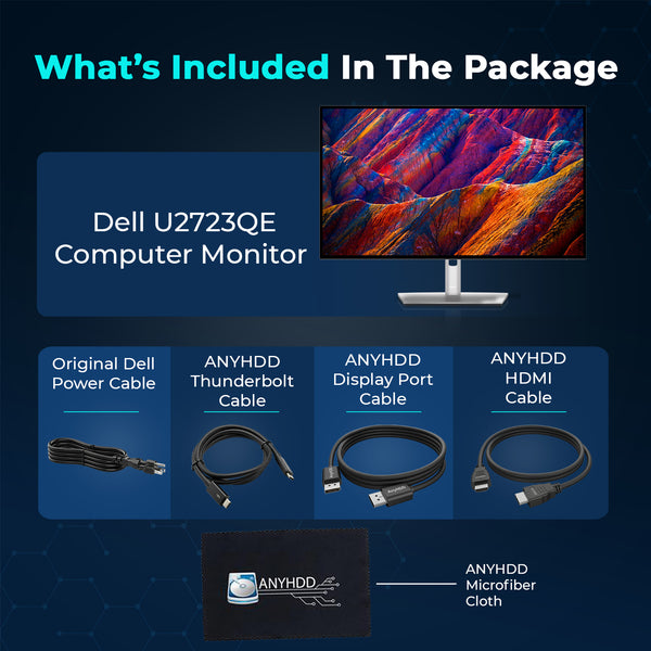 U2723QE Dell UltraSharp Bundle Dell 27 Inch Monitor 4K UHD WLED LCD - 1 Year Warranty, 16:9 Monitor with Power Cable + HDMI Cable + DisplayPort Cable + Thunderbolt Cable + Microfiber Cloth - Silver