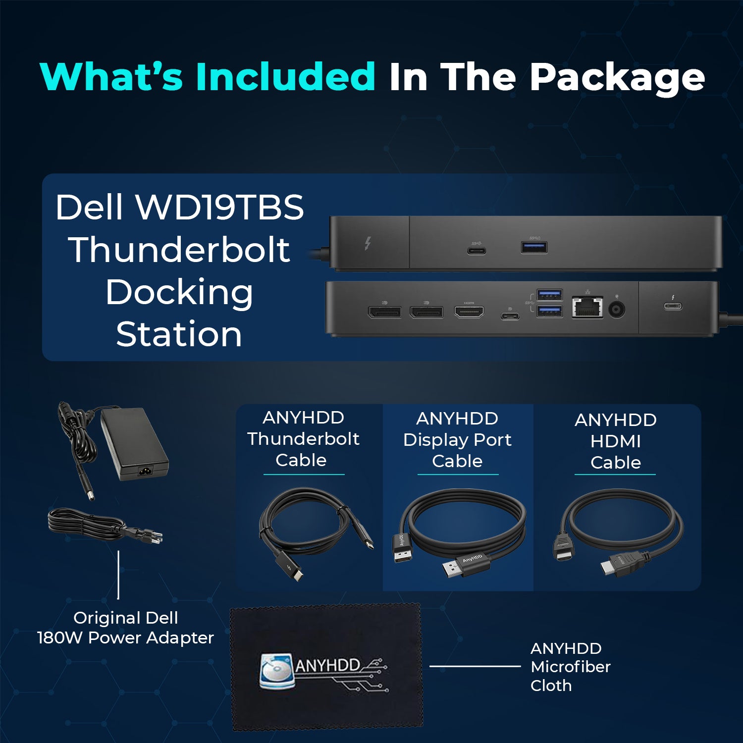 Dell WD19TBS USB-C Thunderbolt Docking Station with 180W Adapter, HDMI, DisplayPort, Ethernet & USB Connectivity