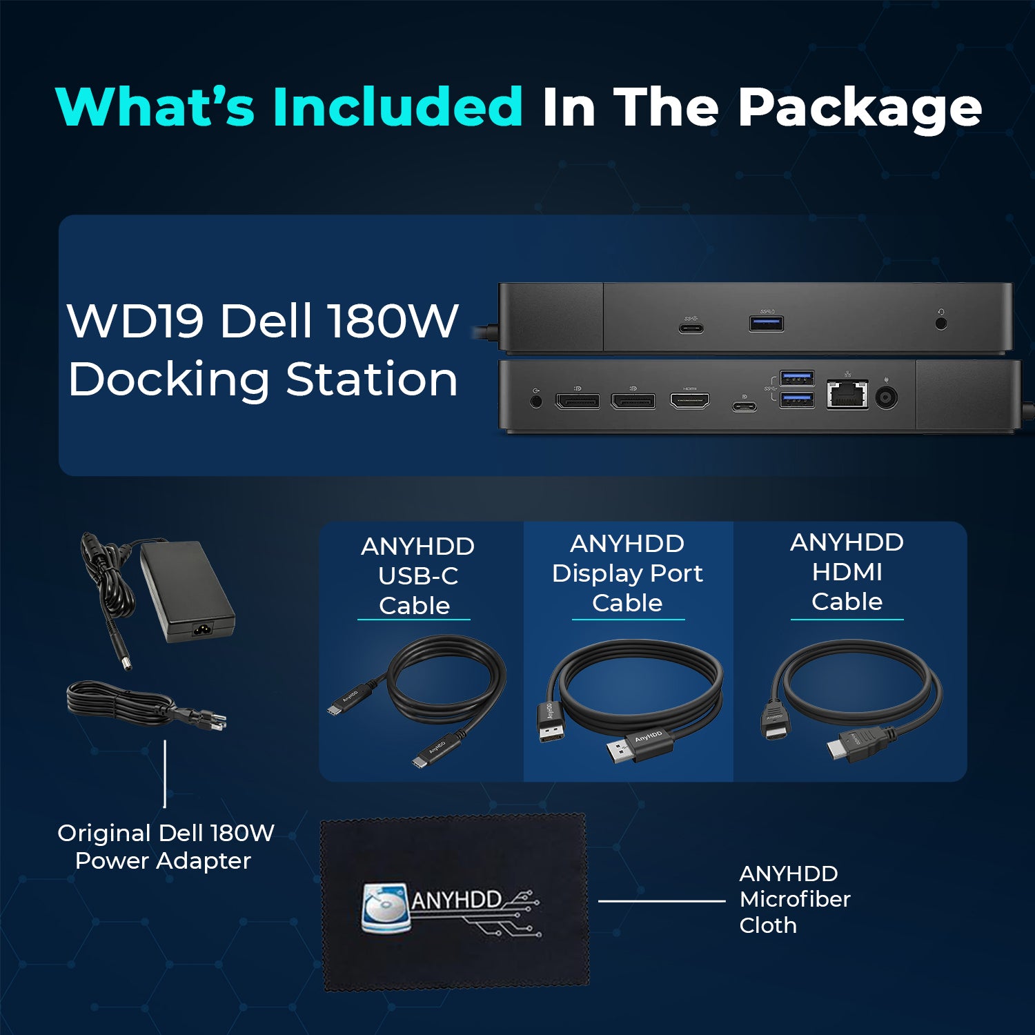 Dell WD19 USB-C Docking Station Bundle (180W Adapter Included) with HDMI, DisplayPort, Ethernet & Multi-Port Connectivity