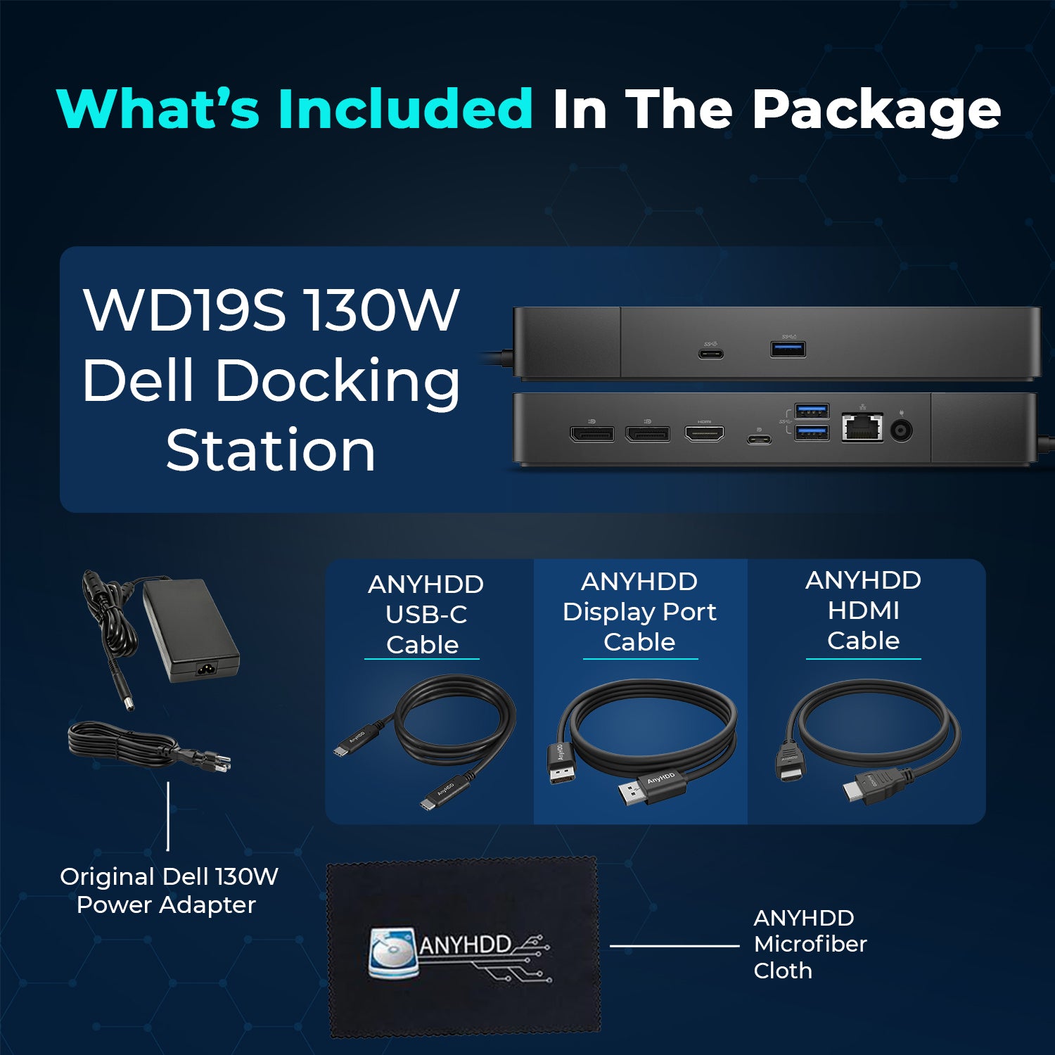 Dell WD19S USB-C Docking Station with 130W Power Adapter, Dual Display Support, HDMI, DisplayPort & Ethernet Connectivity
