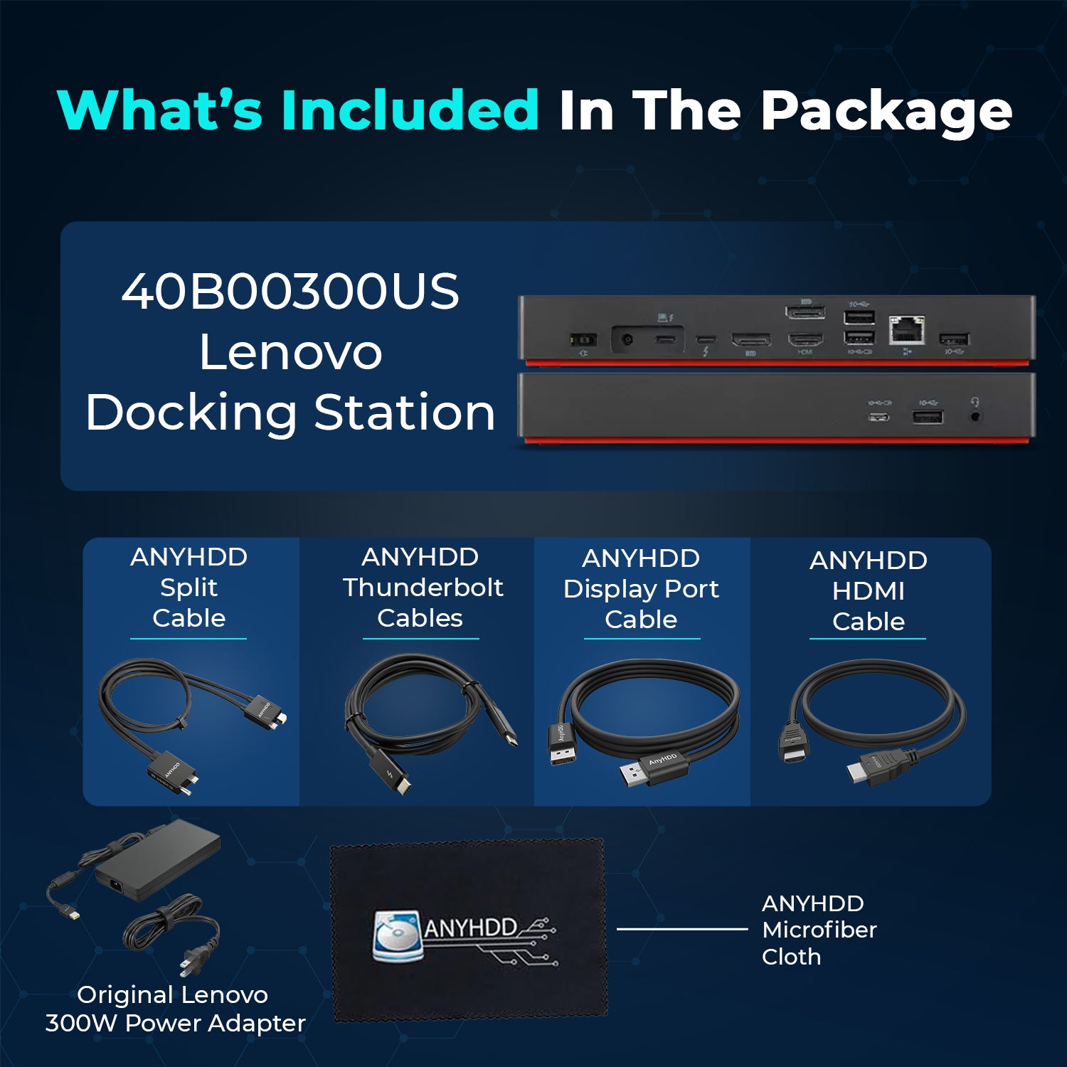 Lenovo Universal Thunderbolt 4 Dock 40B00300US with 300W Adapter, HDMI, DisplayPort, USB‑C & Ethernet Connectivity for Multiple Displays