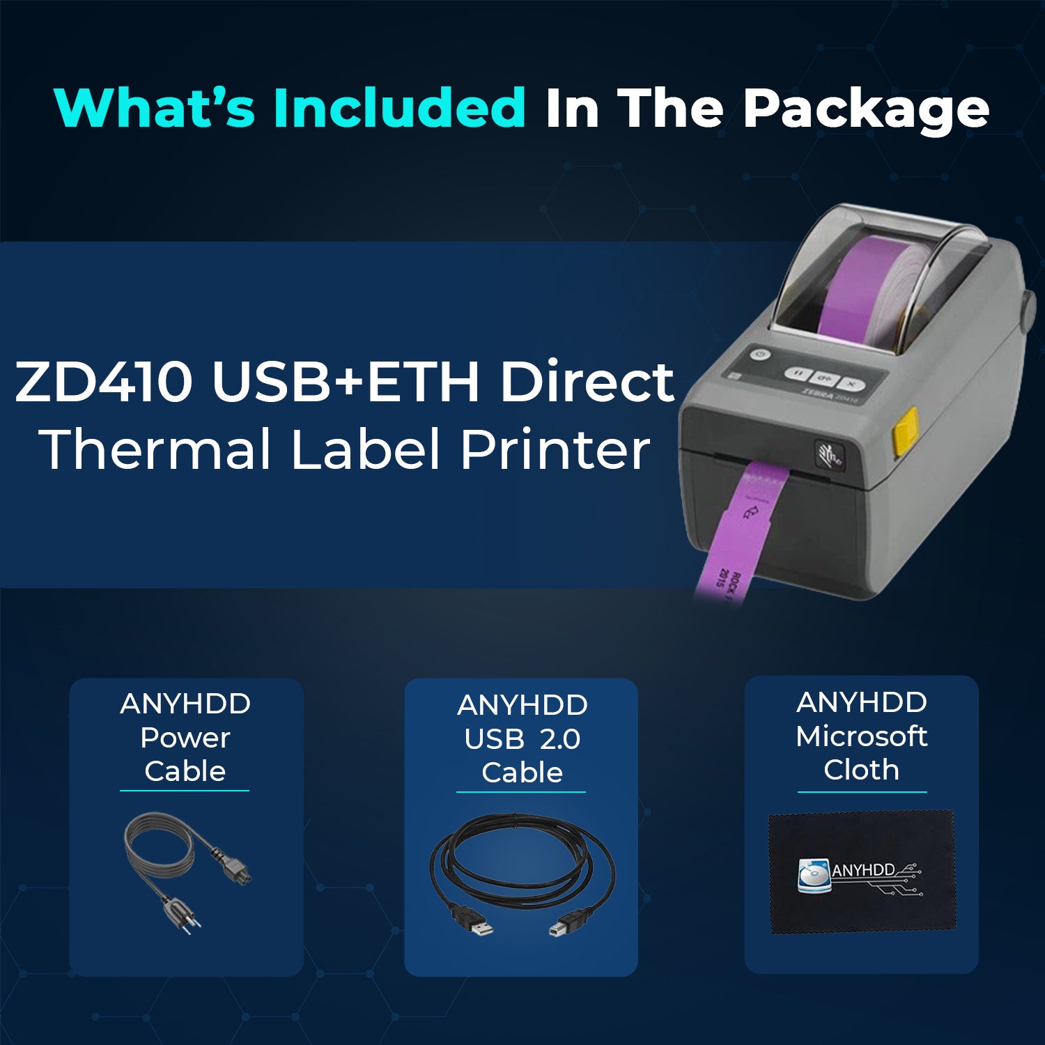 Zebra ZD410 Direct Thermal Desktop Label Barcode Printer USB+Ethernet Wired Shipping Office Use Renewed