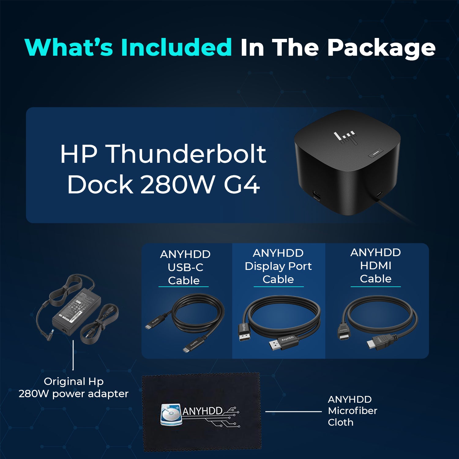 HP Thunderbolt Dock G4 280W Docking Station (4J0G4AA#ABA) – Includes HDMI, DisplayPort, USB-C to USB-C Cable & Cloth