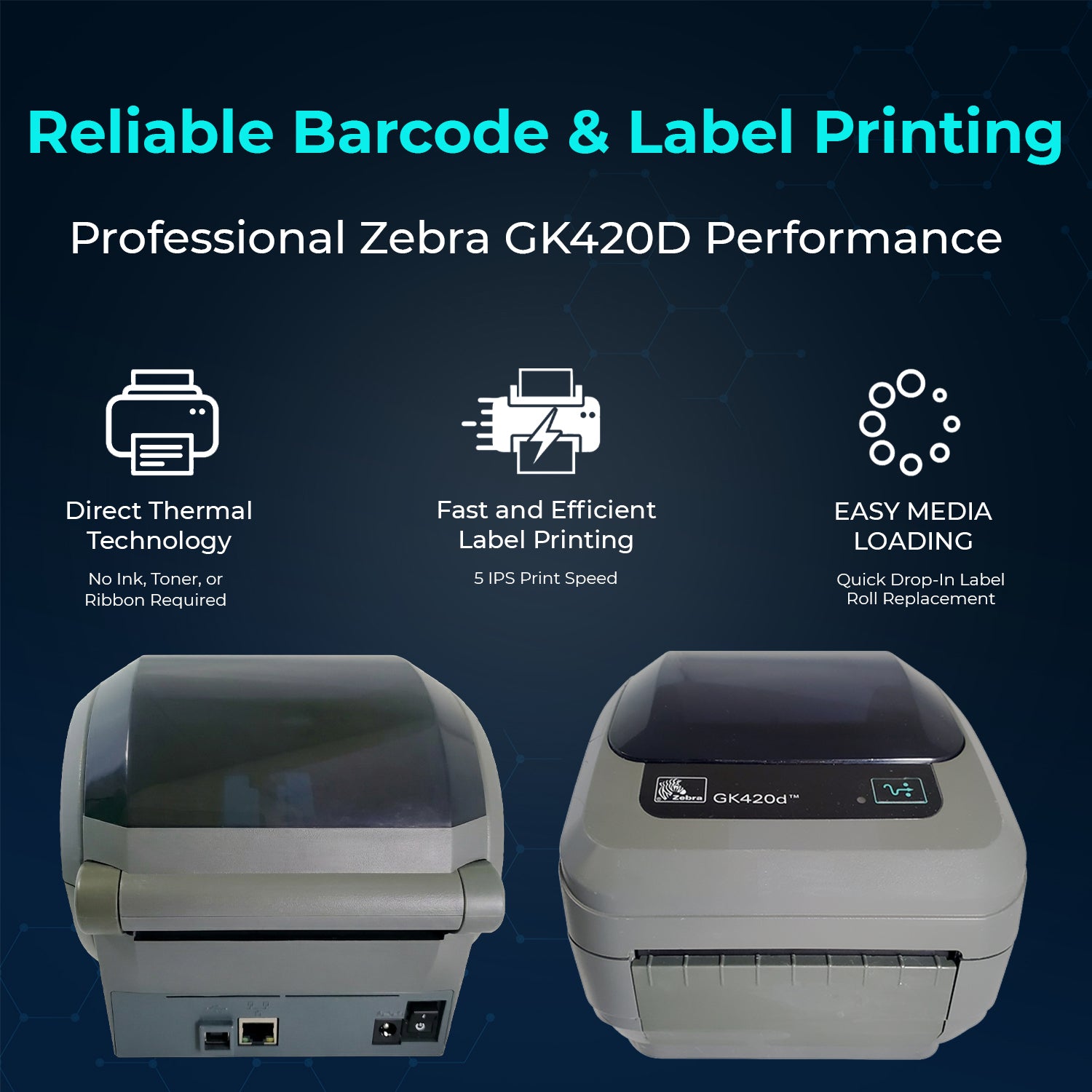 GK420D Zebra Label Printer Direct Thermal & Barcode Printer Bundle - 1 Year Warranty - Comes with 24V AC Adapter, 4x6 Label Roll, USB 2.0 Cable & Microfiber Cleaning Cloth - USB Connectivity (Renewed)