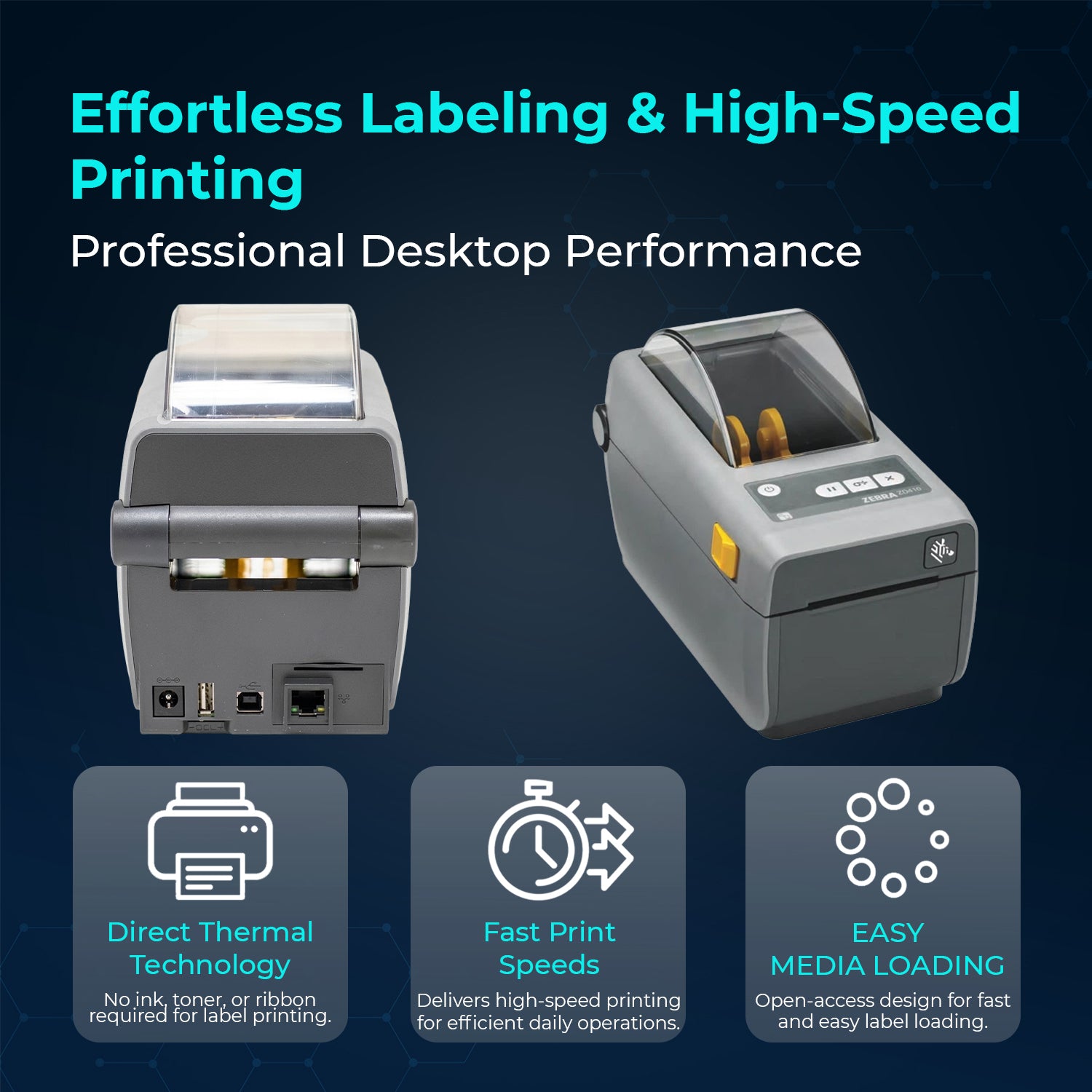 Zebra ZD410 Direct Thermal Desktop Label Barcode Printer USB+Ethernet Wired Shipping Office Use Renewed