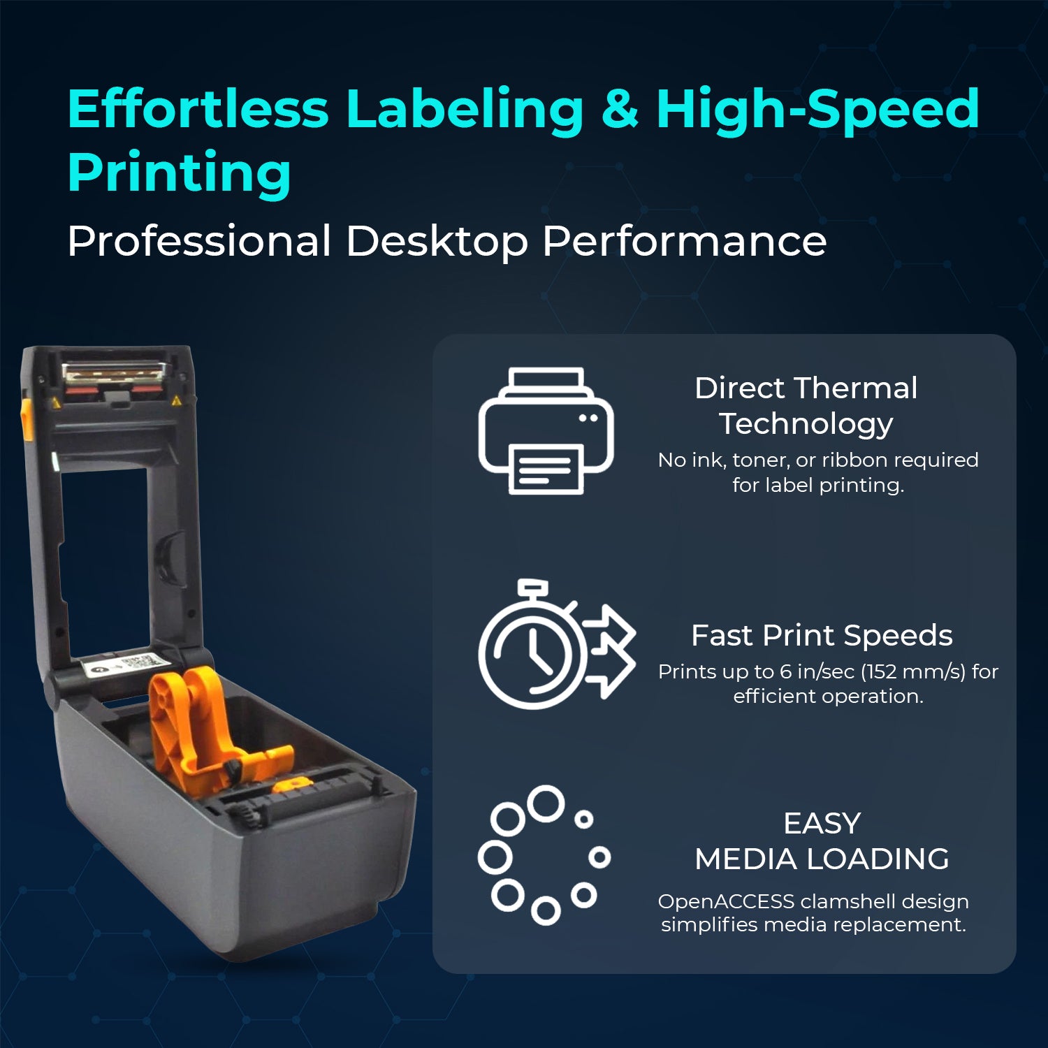 Zebra Label Printer ZD411 (ZD410 Replacement) ZD4A022-D01M00EZ - Direct Thermal Printer, USB Host, Includes 2.25" X 1.25" Thermal Roll + Power Adapter + USB 2.0 Cable + Microfiber Cloth