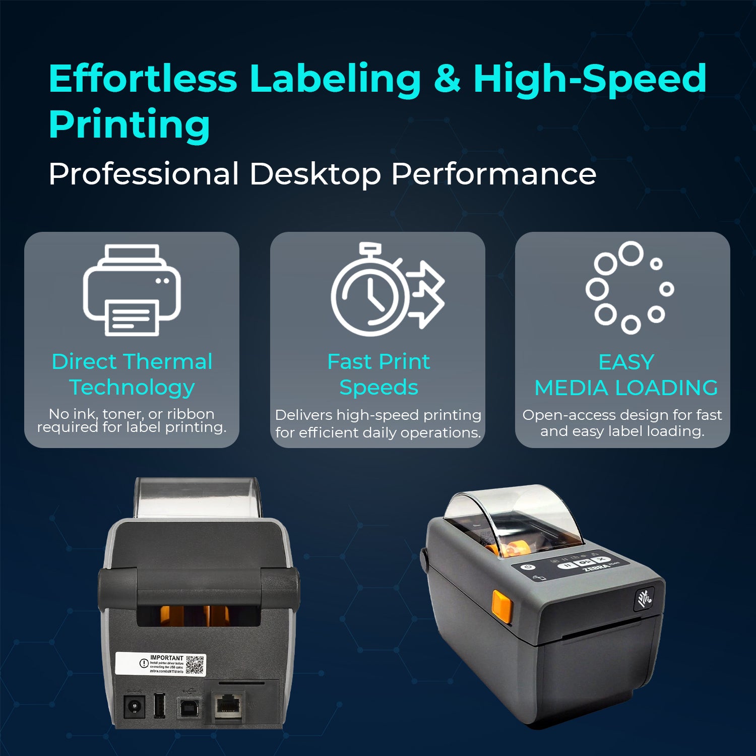 Zebra ZD411 (ZD410 Replacement) ZD4A022-D01E00EZ Ethernet Label Printer - Direct Thermal Printer with USB Host, Includes 2.25" X 1.25" Thermal Roll + Power Adapter + USB 2.0 Cable + Microfiber Cloth