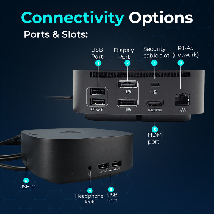 HP USB-C G5 Docking Station 5TW10AA#ABB with 120W Adapter, HDMI & DisplayPort Cables for Dual Monitor Support