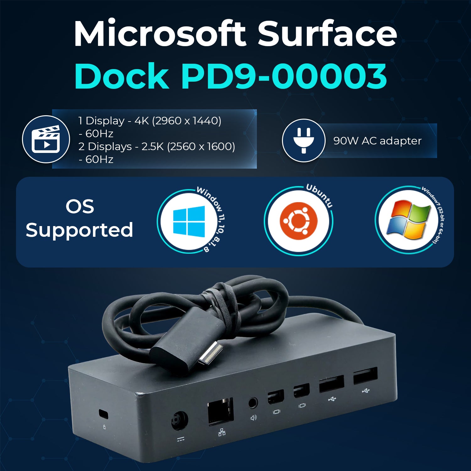 Microsoft Surface Dock PD9-00003 with Multi-Port Connectivity, Ethernet, 4 USB 3.0 & Audio – Desktop Expansion Hub for Surface Devices (Renewed)