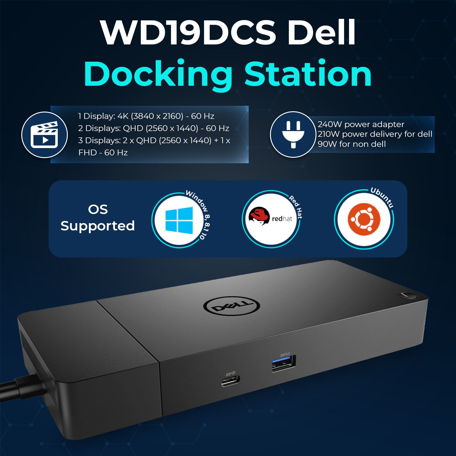 Dell Performance Dock WD19DCS USB-C Docking Station with 240W Power Adapter, HDMI, DisplayPort, Ethernet & Multi-Port Connectivity