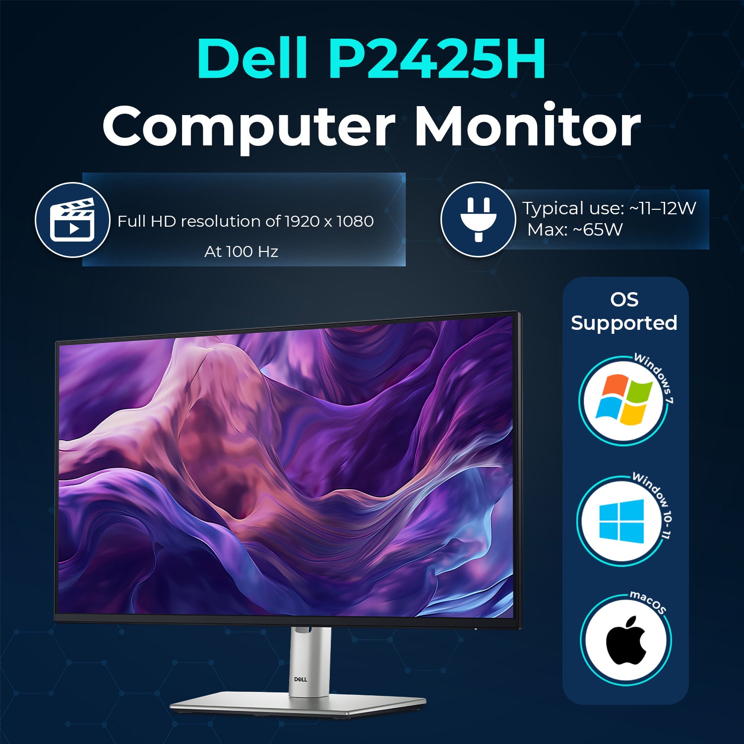 Dell P2425H 24-Inch Full HD IPS Monitor with Adjustable Stand, HDMI and DisplayPort for Office and Home Use