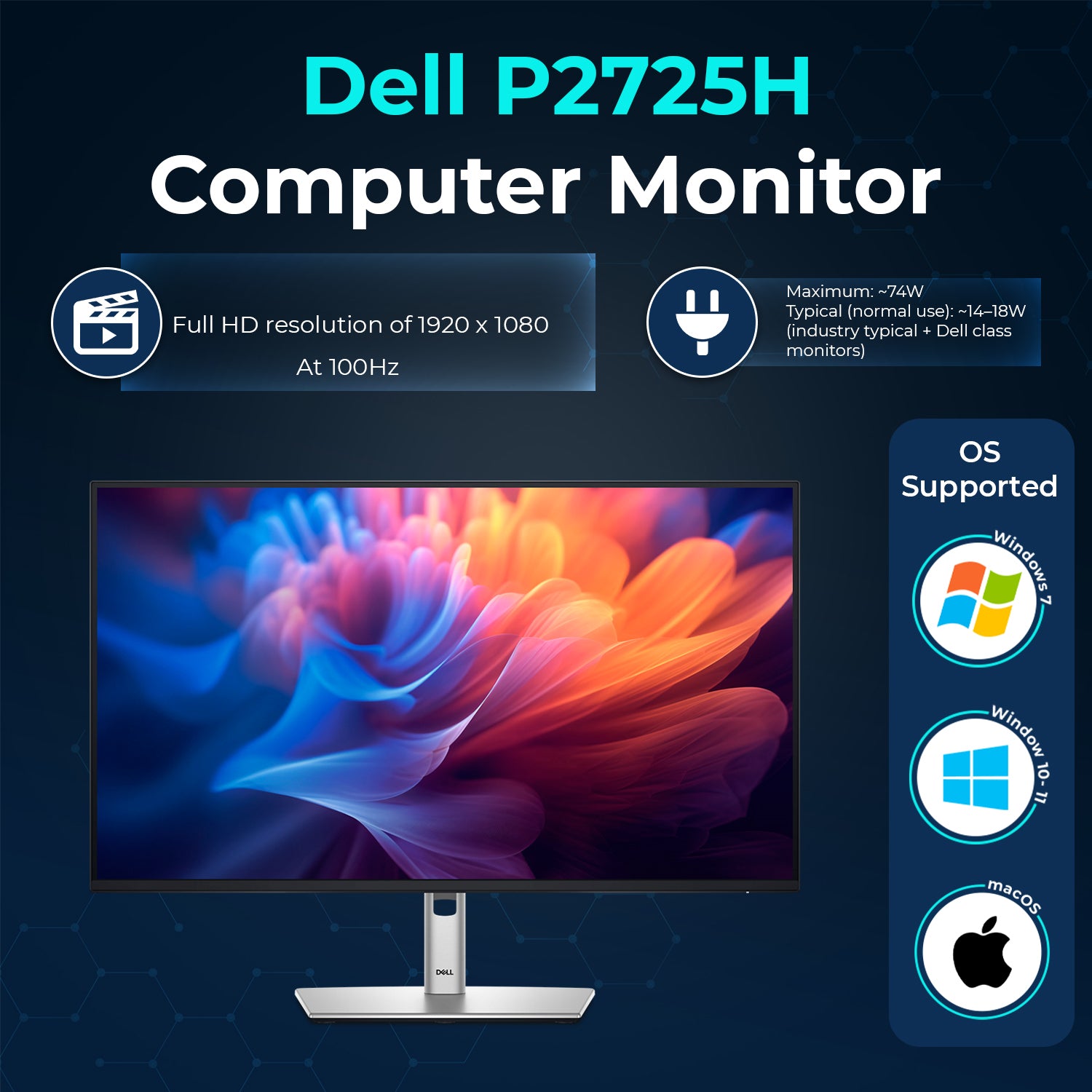 Dell P2725H 27-inch Full HD 1080p IPS Computer Monitor with Adjustable Stand, HDMI & DisplayPort Connectivity
