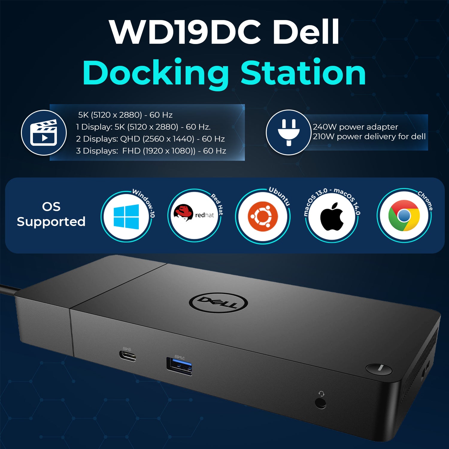 Dell Performance Dock WD19DC USB-C Docking Station (Renewed) with 240W Power Adapter, HDMI, DisplayPort and Ethernet Connectivity