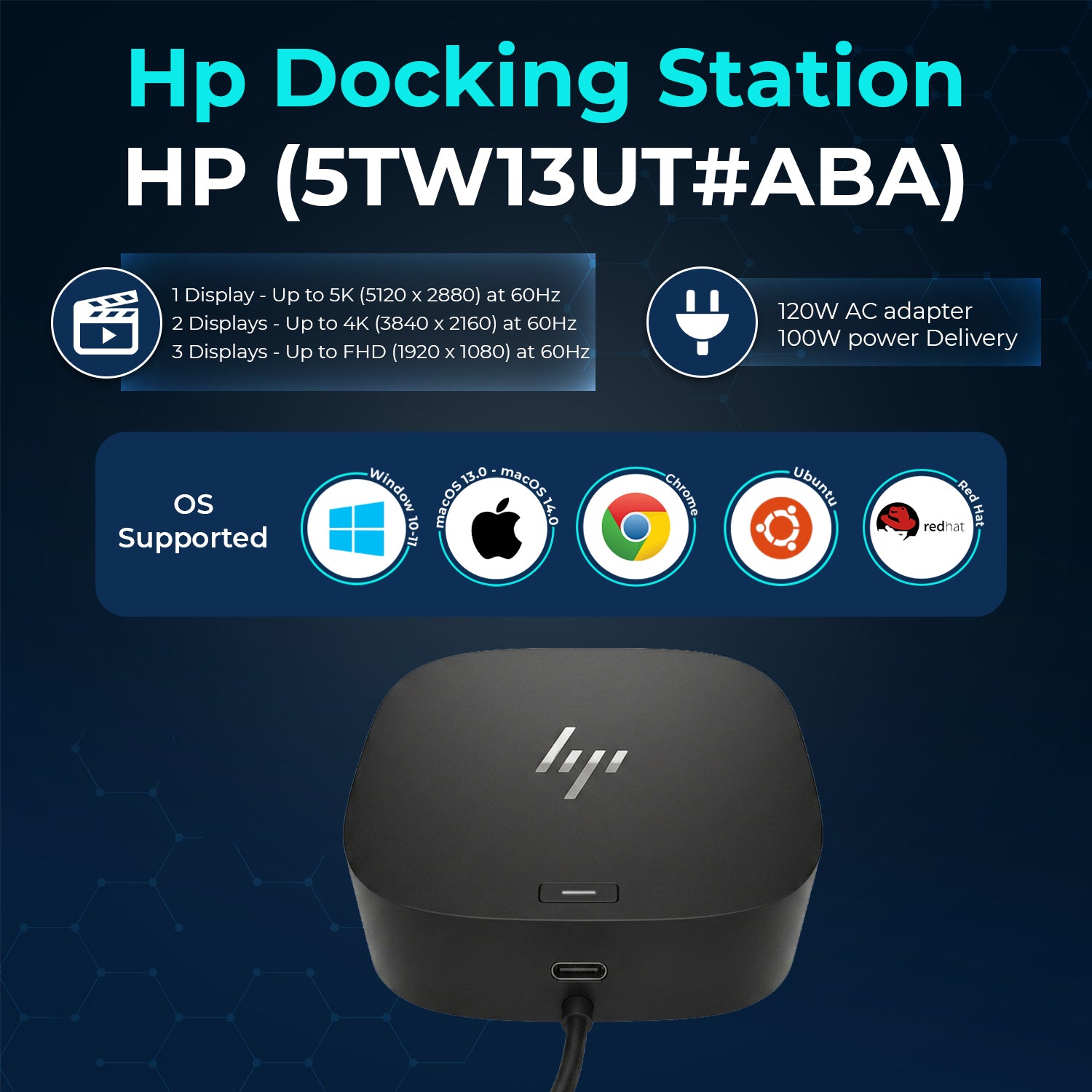 HP Universal Dock G2 - for Notebook - 120W Power adapter- USB Type C with HDMI, Display Port and C to C Cable with Cloth