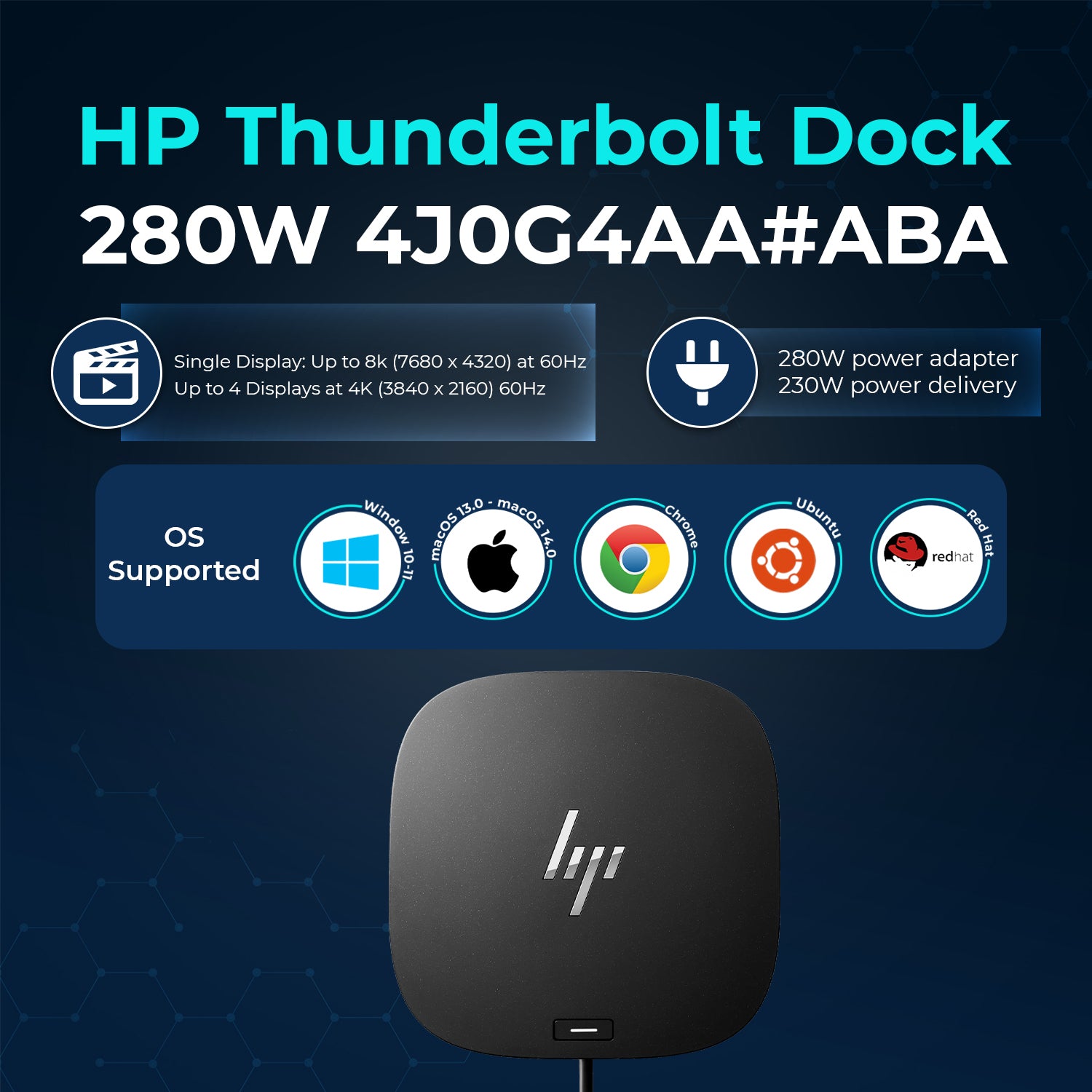 HP Thunderbolt Dock G4 280W Docking Station (4J0G4AA#ABA) – Includes HDMI, DisplayPort, USB-C to USB-C Cable & Cloth