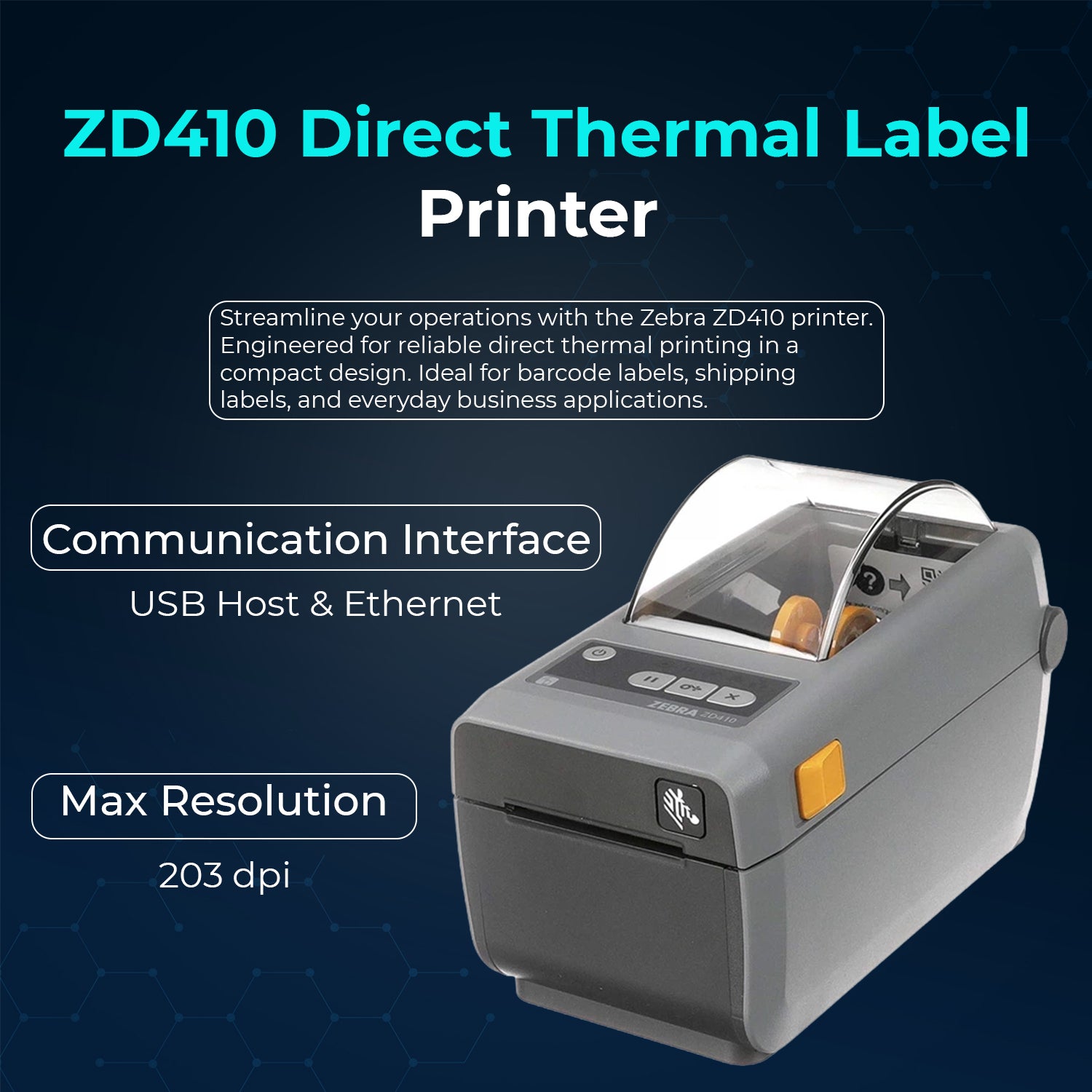 Zebra ZD410 Direct Thermal Desktop Label Barcode Printer USB+Ethernet Wired Shipping Office Use Renewed
