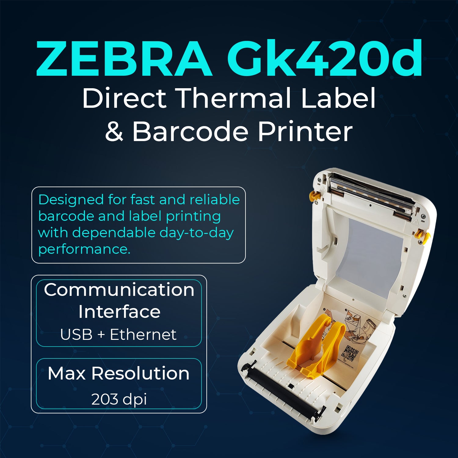 GK420D Zebra Label Printer Direct Thermal & Barcode Printer Bundle - 1 Year Warranty - Comes with 24V AC Adapter, 4x6 Label Roll, USB 2.0 Cable & Microfiber Cleaning Cloth - USB Connectivity (Renewed)