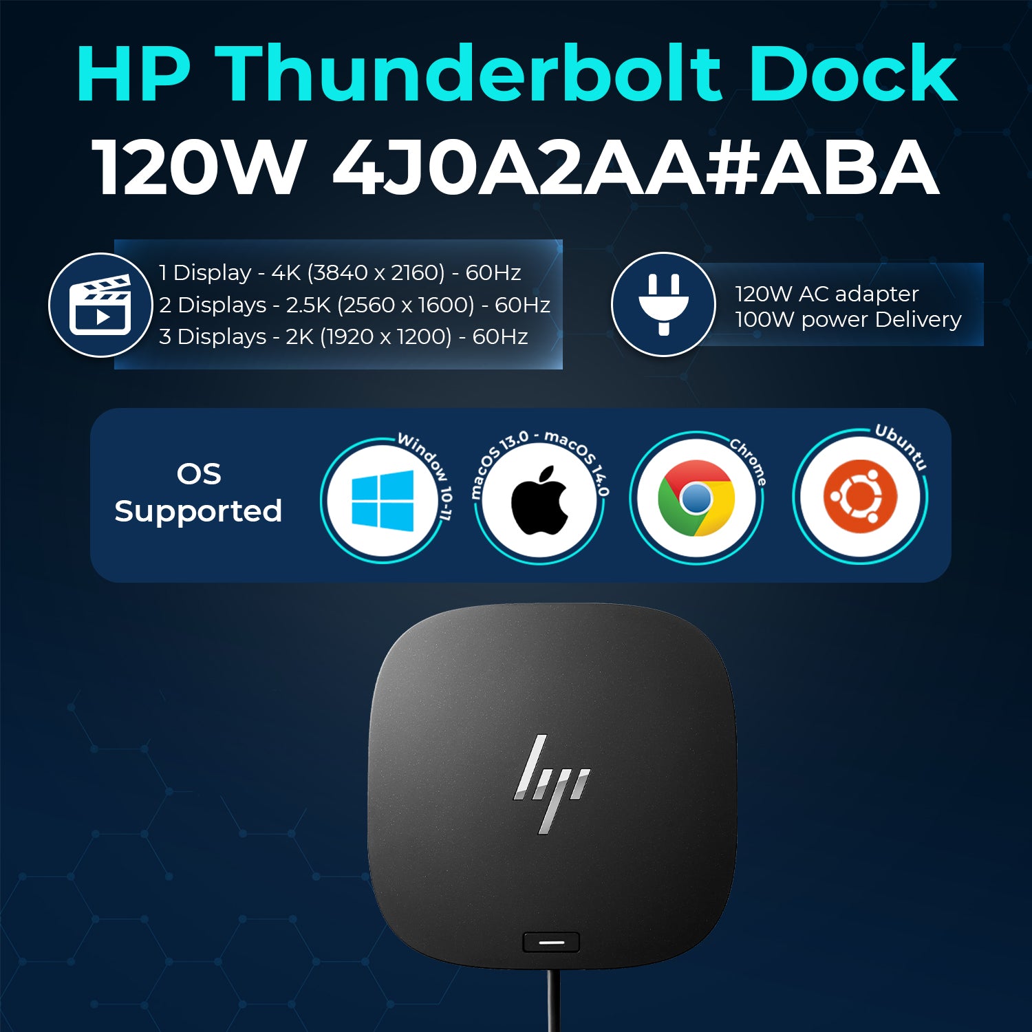HP thunderbolt G4 4J0A2AA#ABA Docking Station for Laptop Dual Monitor and Charging Bundle - USB-C Dock 4J0A2AA#ABA with 120W Adapter + HDMI Cable + DisplayPort Cable + USB-C Cable + Microfiber Cloth (Renewed)