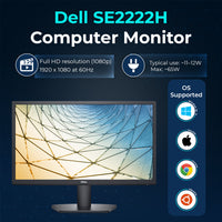 Dell SE2222H 21.45" 1920x1080 Full HD 16:9 IPS Display - 1 Year Warranty, Computer Monitor Screen Bundle with Power Cord + HDMI Cable + Microfiber Cloth