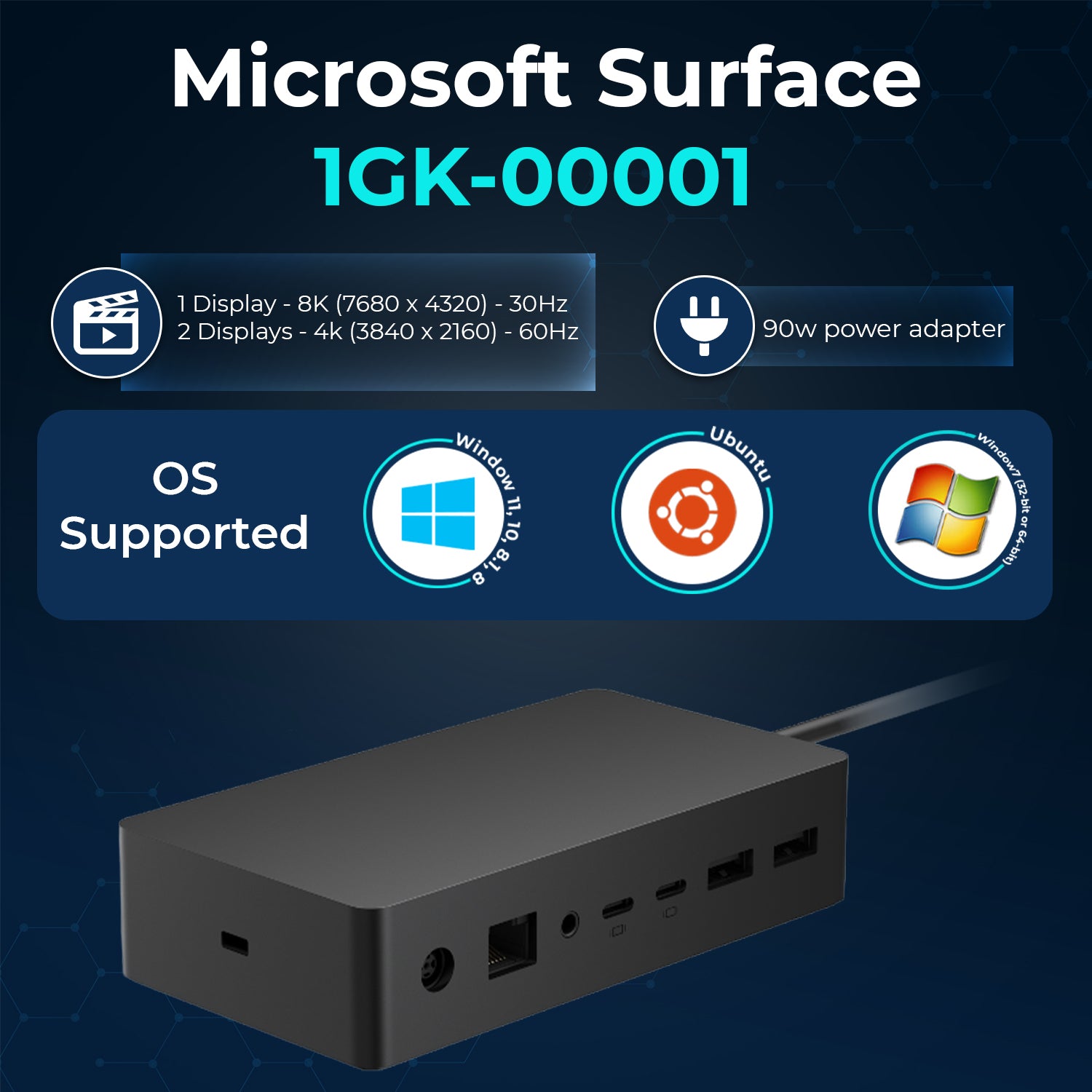 Microsoft Surface Dock 2 Compatible Docking Station 1GK-00001 – 199W Power Supply with USB-C cable + Cloth(Renewed)