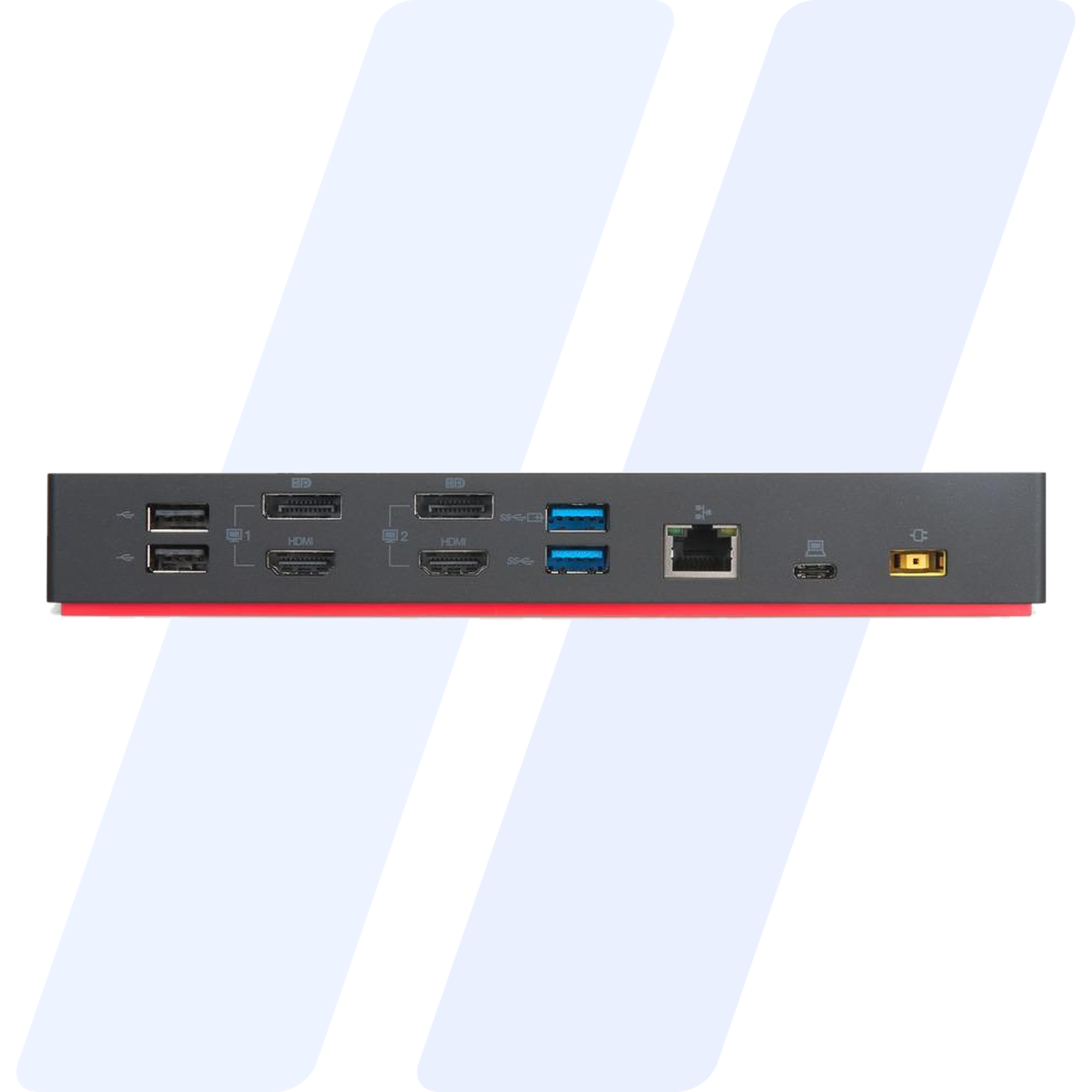 Lenovo ThinkPad Hybrid dock rear ports: two USB 2.0, two DisplayPort, two HDMI, two USB 3.1 Gen2, Ethernet, USB-C and power