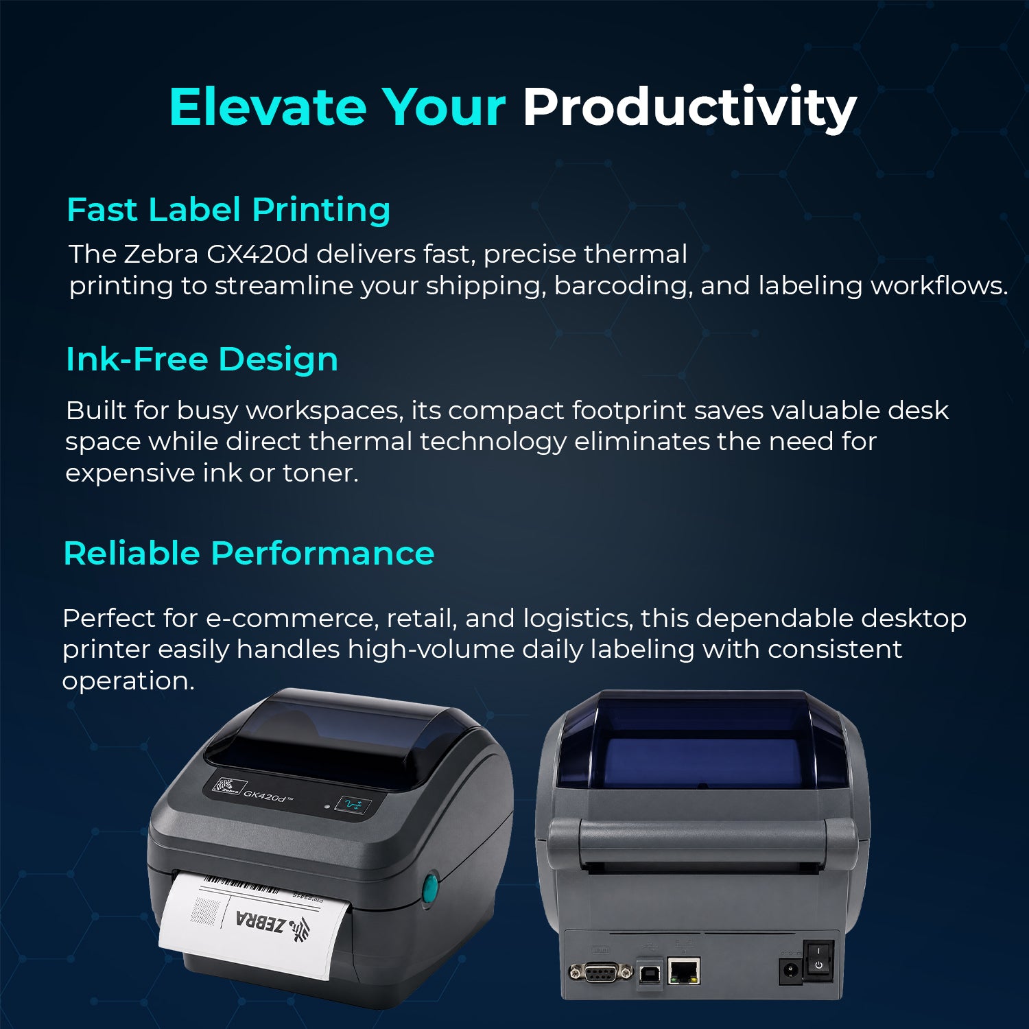 Zebra GX420D Direct Thermal Printer for Labels, Receipts, and Barcodes – Includes USB 2.0 Cable, 4x6 Label Roll, 24V Power Supply, and USB, Serial & Ethernet Connectivity (Renewed)