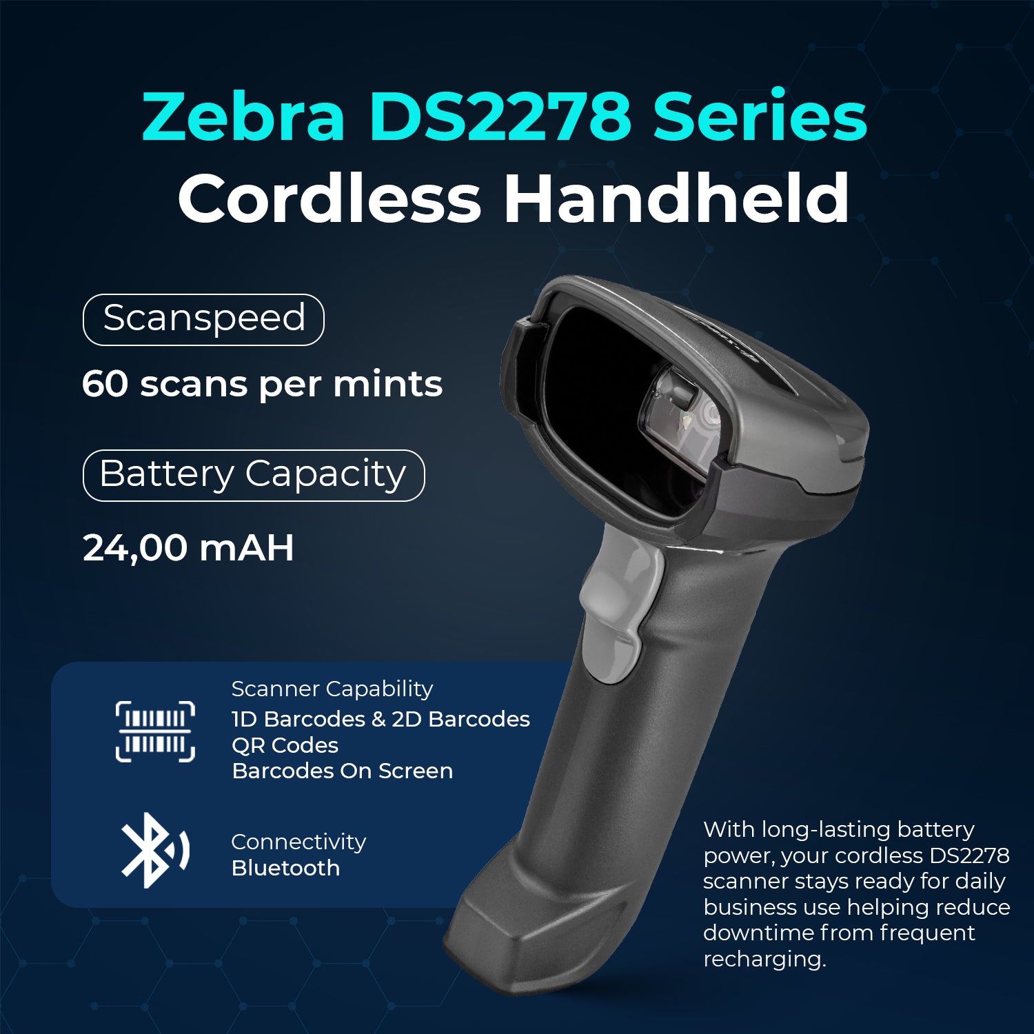 Zebra DS2278 Series Bar Code Scanners Cordless Handheld Bundle Standard Range Barcode Scanner