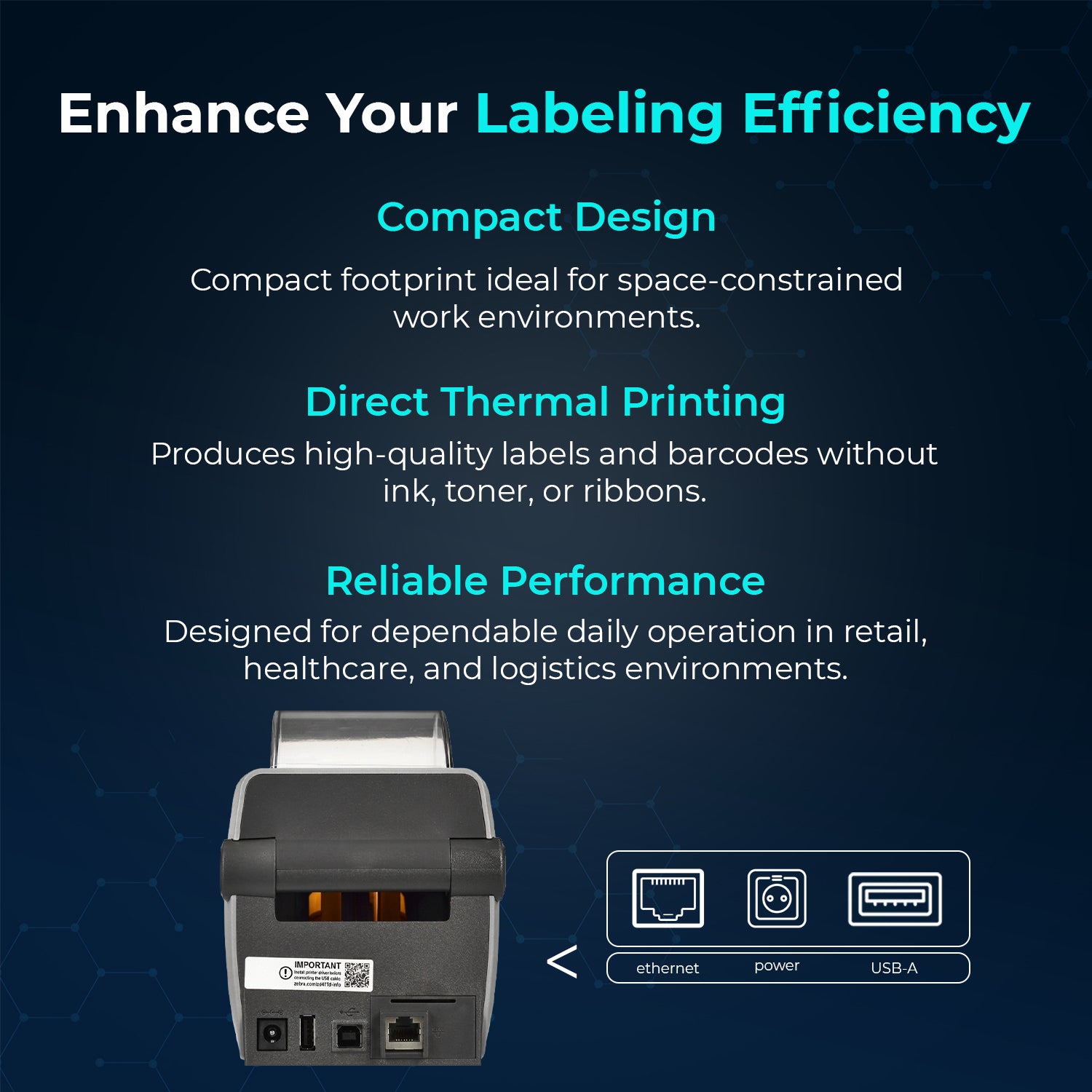 Zebra ZD411 (ZD410 Replacement) ZD4A022-D01E00EZ Ethernet Label Printer - Direct Thermal Printer with USB Host, Includes 2.25" X 1.25" Thermal Roll + Power Adapter + USB 2.0 Cable + Microfiber Cloth