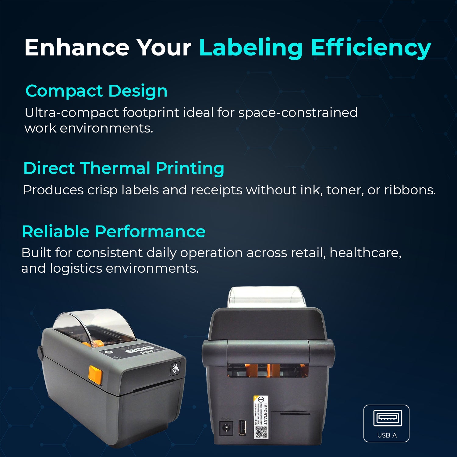 Zebra Label Printer ZD411 (ZD410 Replacement) ZD4A022-D01M00EZ - Direct Thermal Printer, USB Host, Includes 2.25" X 1.25" Thermal Roll + Power Adapter + USB 2.0 Cable + Microfiber Cloth