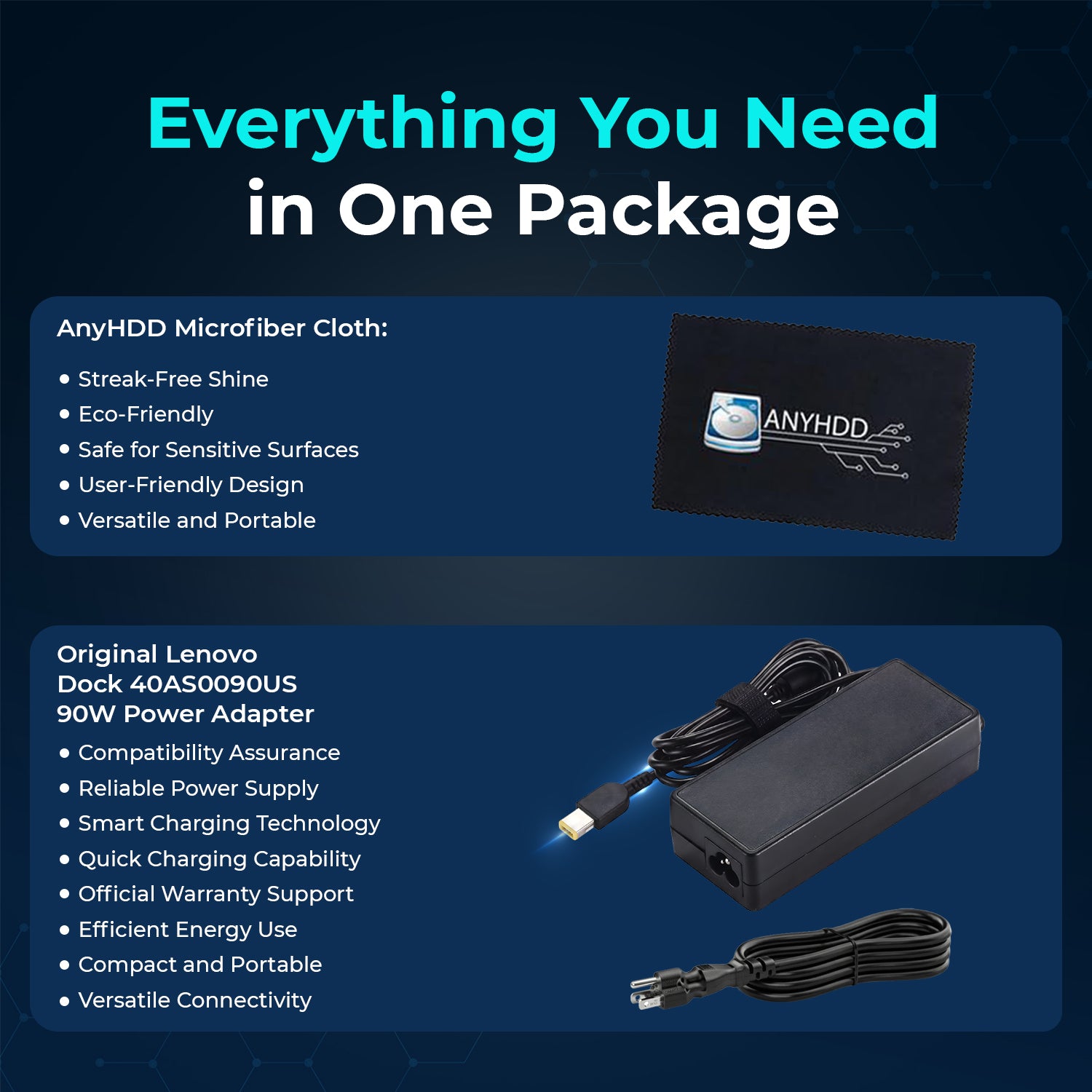 Lenovo ThinkPad Universal USB-C Docking Station 40AS0090US with 90W Adapter, HDMI & DisplayPort Cables for Multi-Device Productivity