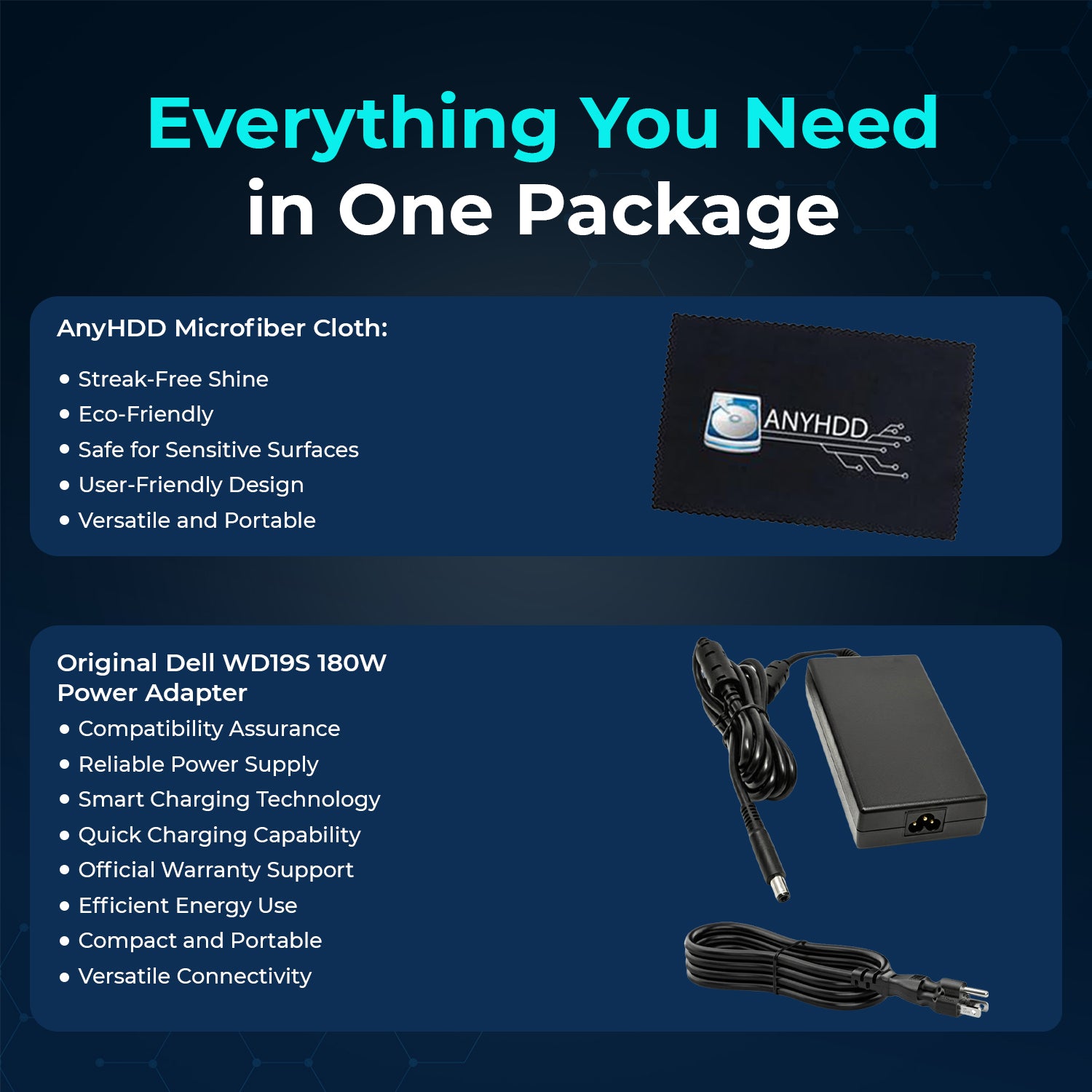 Dell WD19S 180W USB-C Docking Station Dual Monitor Bundle with HDMI and DisplayPort Cables for Productivity