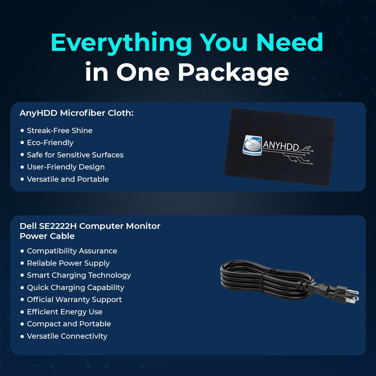 Dell SE2222H 21.45" 1920x1080 Full HD 16:9 IPS Display - 1 Year Warranty, Computer Monitor Screen Bundle with Power Cord + HDMI Cable + Microfiber Cloth