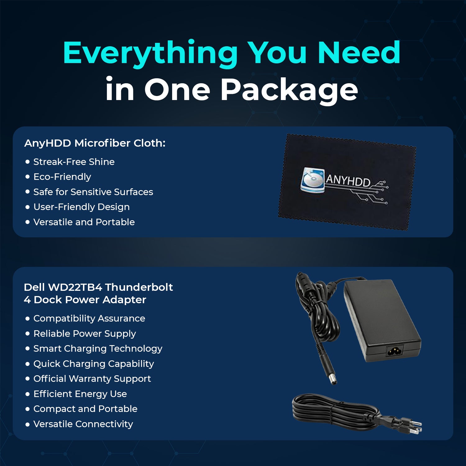 Dell WD22TB4 Thunderbolt 4 Dock Bundle - 40Gbps USB-C/USB-A, 3 Year Warranty with 180W Adapter, Anyhdd HDMI, DP, USB-C Cable & Cloth - Docking Station, Supports Dual/Triple Monitors & 4k Display