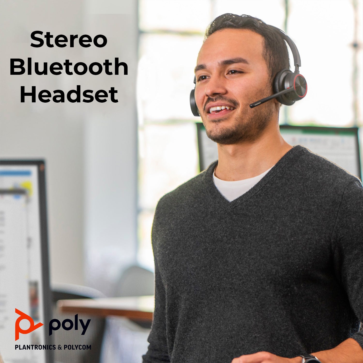 Poly Voyager 4320 UC Wireless Headset with Charge Stand, USB‑C Adapter, USB‑C/A Adapter, Bluetooth 5.2 and Noise‑Canceling Boom Mic