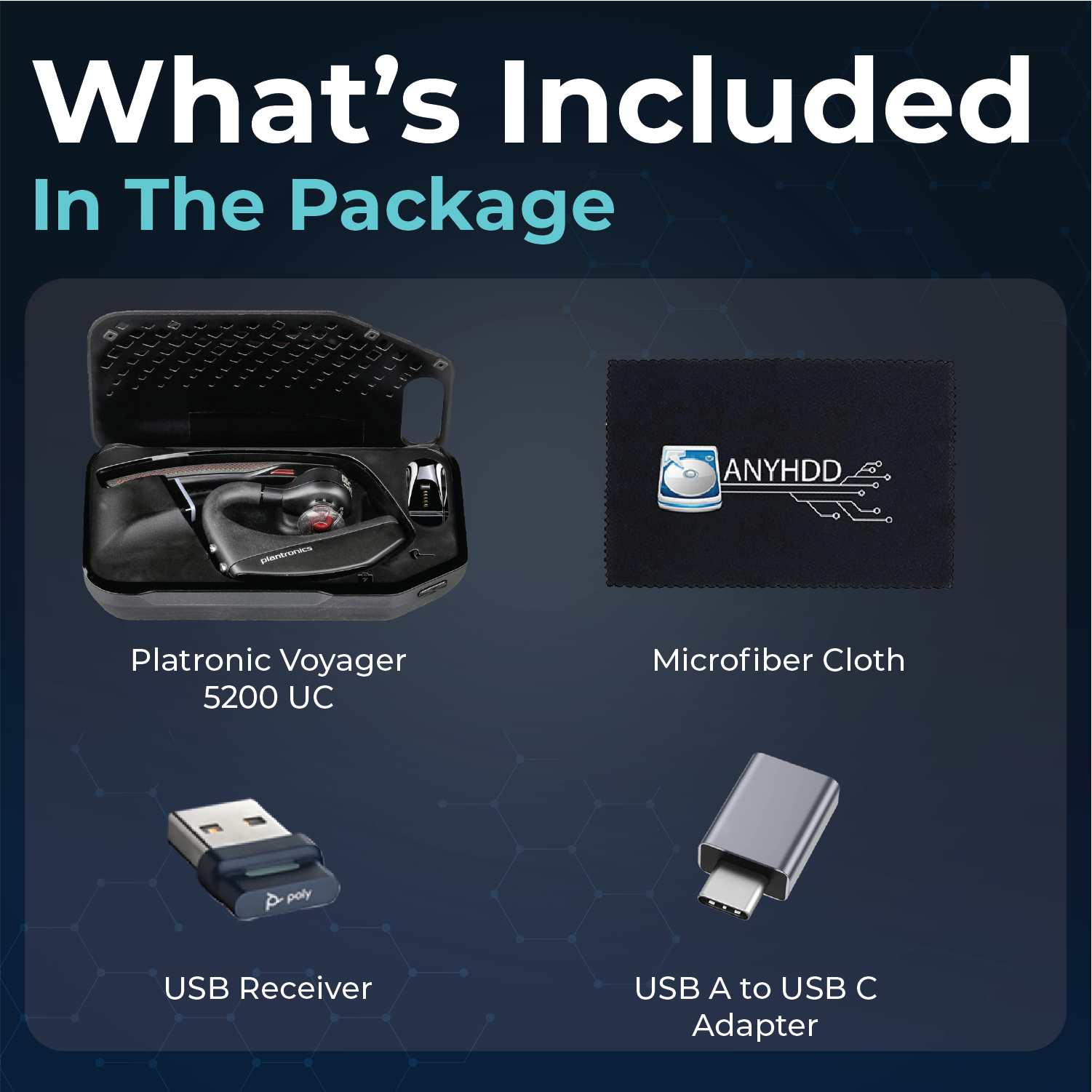 Plantronics Voyager 5200-UC for Bluetooth Headset Earpiece Bundle 206110-101 - for Smartphones, PC, iOS, Mac, Tablet, Incl. Charging Case + Charging Cable + USB Dongle + USB A-C + Microfiber Cloth