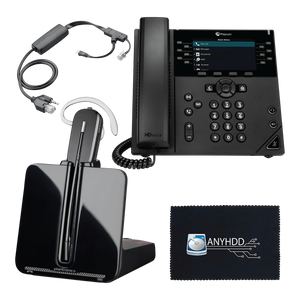 Poly VVX 450 Business IP Phone with CS540 Wireless DECT Headset + Electronic Hook Switch Cable APP-51 + Cloth