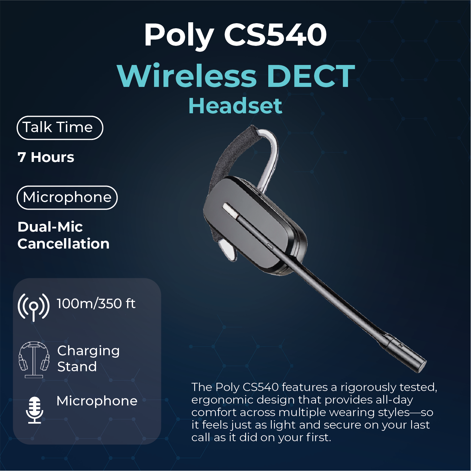 Poly VVX 450 Business IP Phone with CS540 Wireless DECT Headset + Electronic Hook Switch Cable APP-51 + Cloth