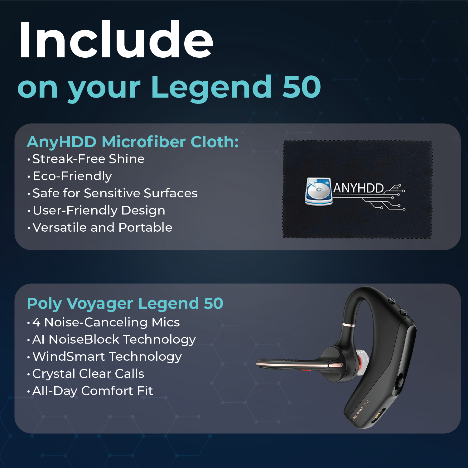 Poly Voyager 50 for Bluetooth Headset - 4 Noise-Canceling Mics, PC, iOS, Mac, Tablet,