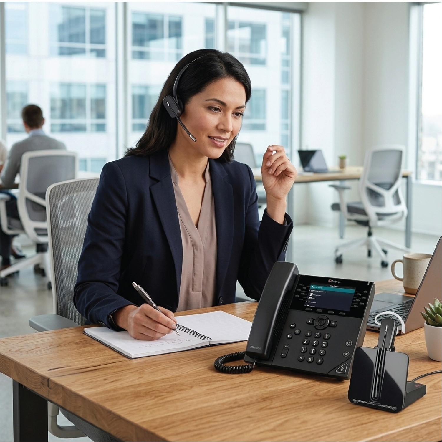 Poly VVX 450 Business IP Phone with CS540 Wireless DECT Headset + Electronic Hook Switch Cable APP-51 + Cloth